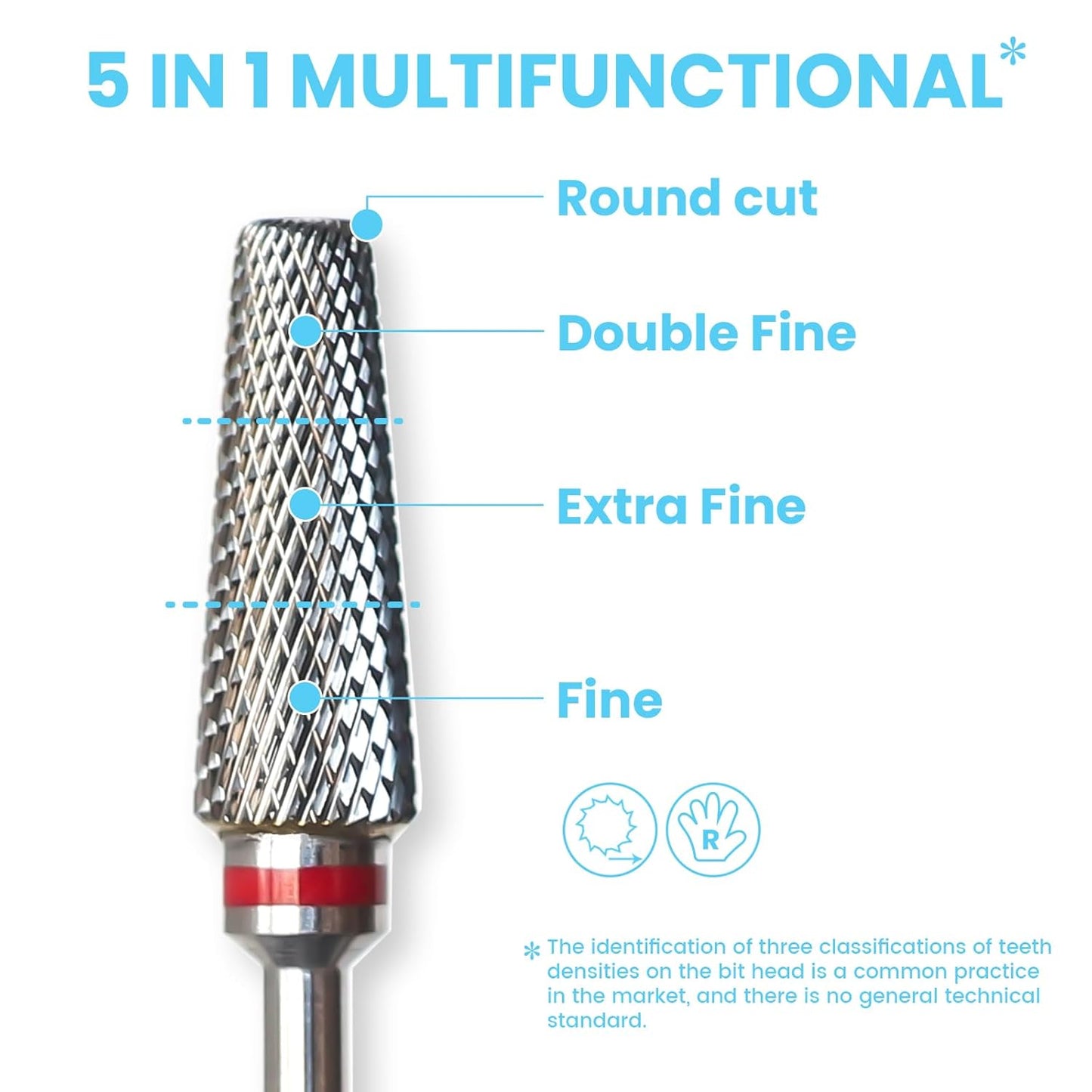 Super Cut 5 In 1 Nail Drill Bits, Tapered Barrel 3/32'' Safety Tungsten Bits, Upward Cut for Hard Gel Removal, Right Hand Use, Manicure Cuticle Gel Polishing, Technicians Bits, Fine.