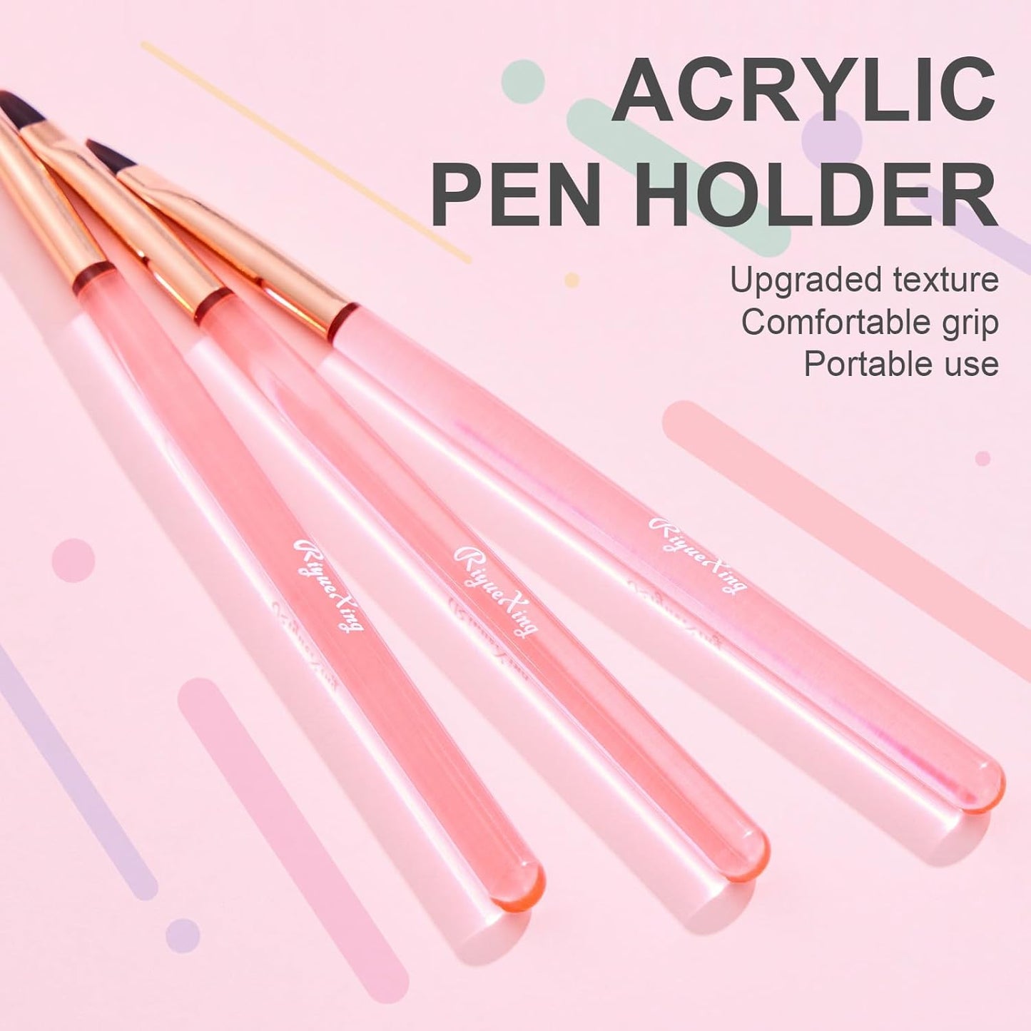 Nail Art Clean Up Brushes - 3Pcs Nail Art Brush Set with Flat/Oval/Fine Angled Gel Brush, Nail Extension Tool for Professional DIY Home Salon(Clear Pink)