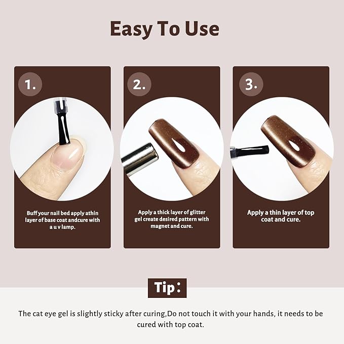 JODSONE Dark Brown Cat Eye Gel Nail Polish 16.5ml Glitter Magnetic Reflective Translucent Need U V Curing Salon Gift for Girl Women