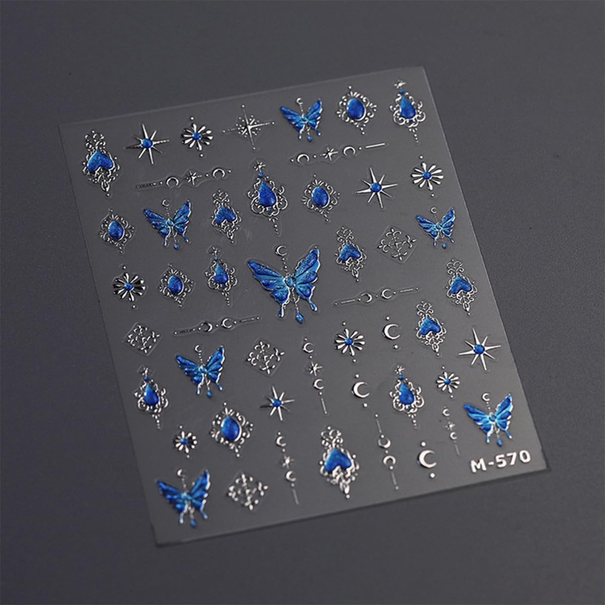 Butterfly Nail Art Stickers Decals Blue Butterfly Nail Decals 5D Embossed Nail Art Supplies Butterflies Star Moon Nail Stickers Shiny Nail Accessories for Women Girls Spring Summer Nail Art Decoration