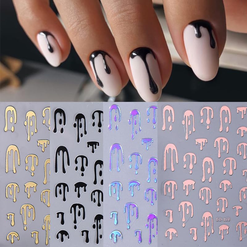 8 Sheets Halloween Nail Stickers for Nail Art 3D Laser Rose Gold Black Nail Decals Self-Adhesive Blood Drop Design Stickers Goth Nails Decals Halloween Nail Decoration for Women Acrylic Manicure Tips