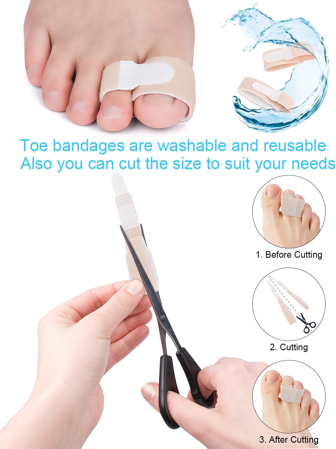 12 Pack Fabric Hammer Toe Corrector, Reusable Broken Toe Protectors Buddy Taped Wraps, Hammertoe Straightener, Toe Splint for Broken Toe, Crooked Toes, Bent Toes