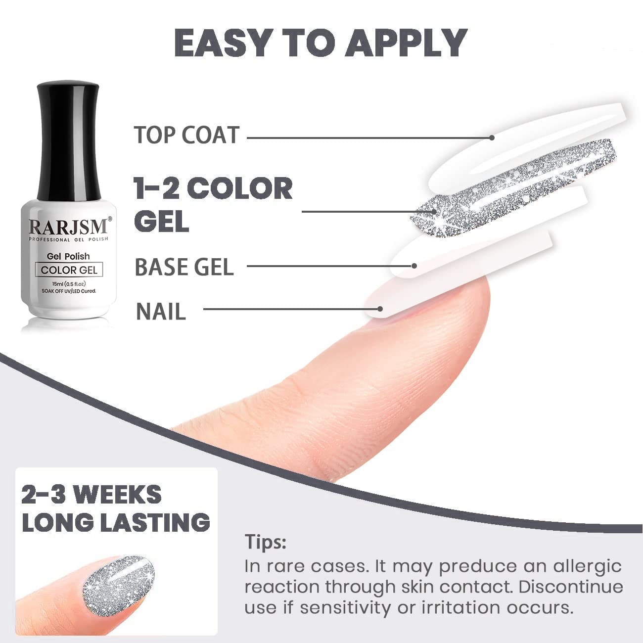 RARJSM Gel Polish Reflective Glitter,Gel Polish Glitter Silver,Flash Diamond Nail Gelpolish Soak off Disco Shimmer Gel Nail Polish UV LED Curing Requires 15ml for Home Salon Diy Nails Manicure