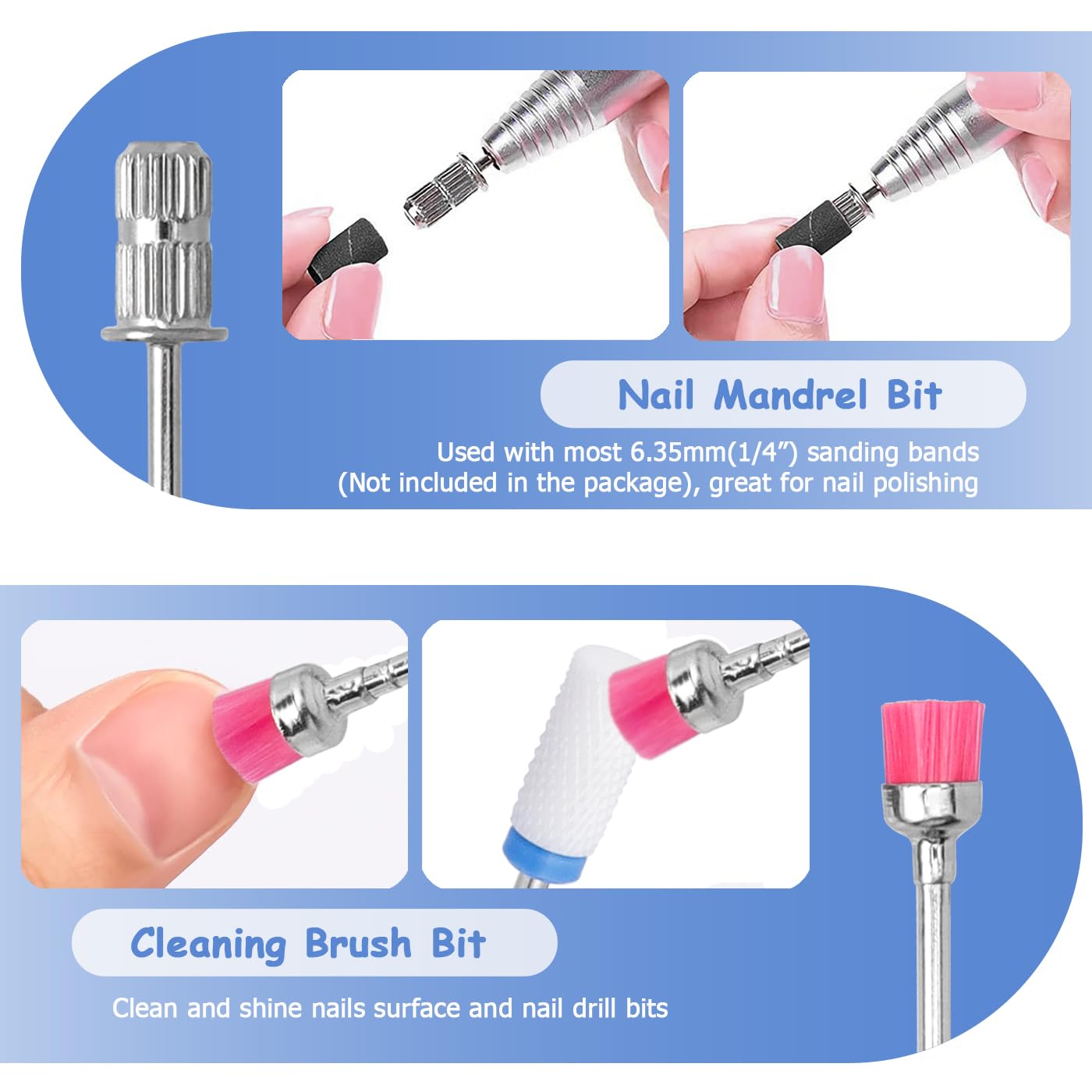Mesee Nail Drill Bits Set, 10Pcs Tungsten Carbide Nail File Bits + 75pcs Nail Sanding Bands with Mandrel Bit Gel Acrylic Nails Cuticle Remove Bits Electric Rotary Burrs for Manicure Pedicure