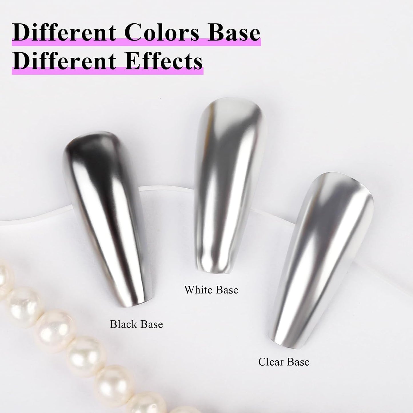 Imtiti Silver Chrome Nail Powder Kit,1g Silver Meatllic Mirror Effect Powder with 10ml White Color Gel Polish Metal Nail UV DIY Kit