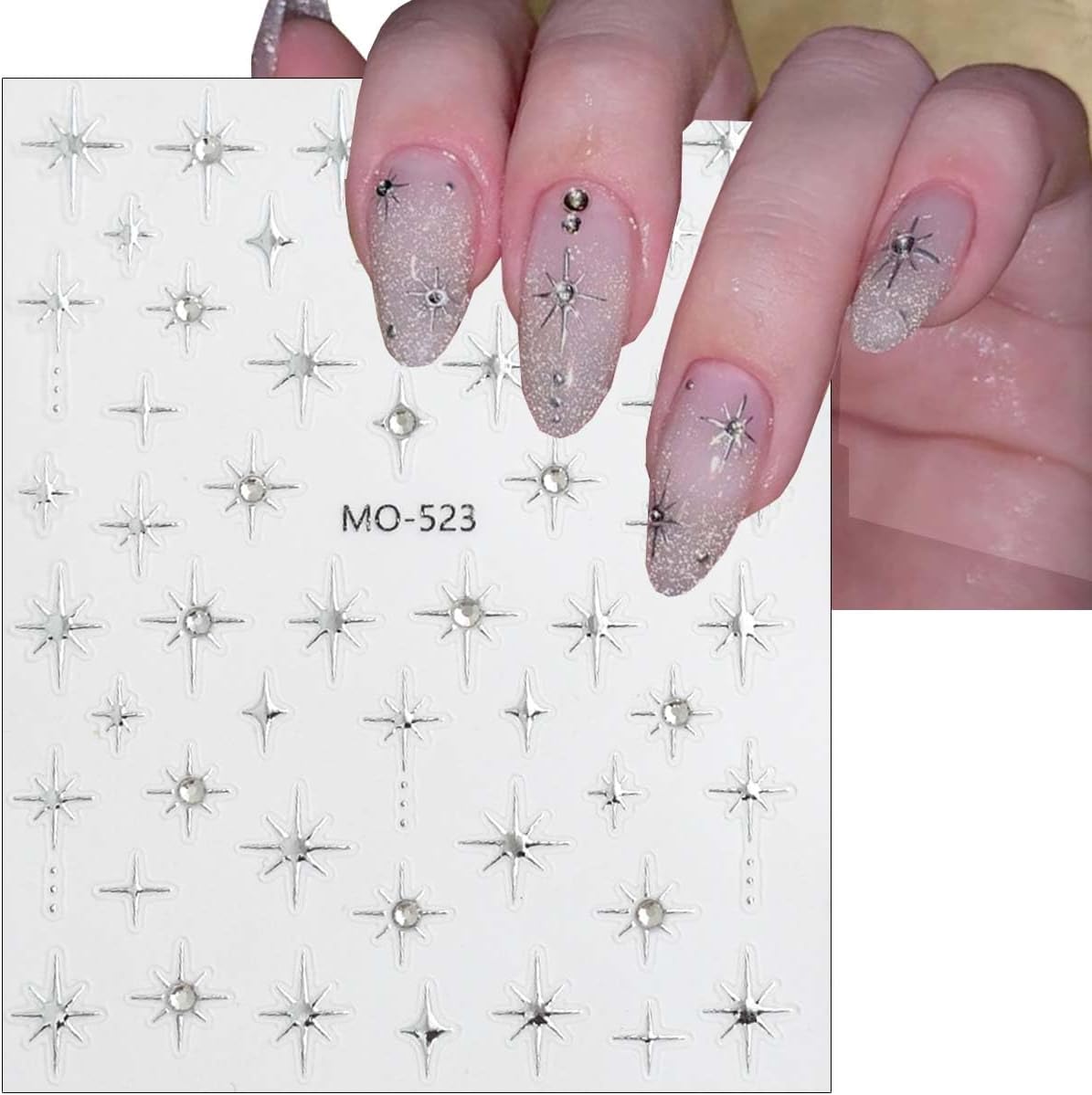 4Pcs Glitter Star Nail Stickers French Tip Nail Art Stickers with Rhinestones Design Star Sticker Gold Silver French Stars Nails Decals DIY Starlight Nails Supplies for Women Frenchs Manicure Charms