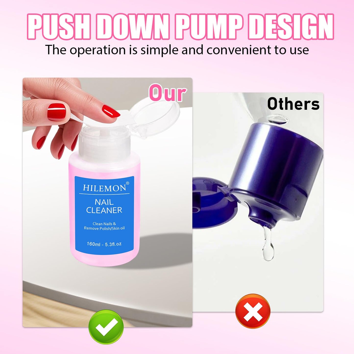 Push-On Nail Polish Remover, Multi-Purpose Nail Cleanser, Pump Bottle Design, Low Odor, Eco-Friendly Formula, Effortless 30-Second Removal for Regular Polish 160ml (Surface Cleanser)