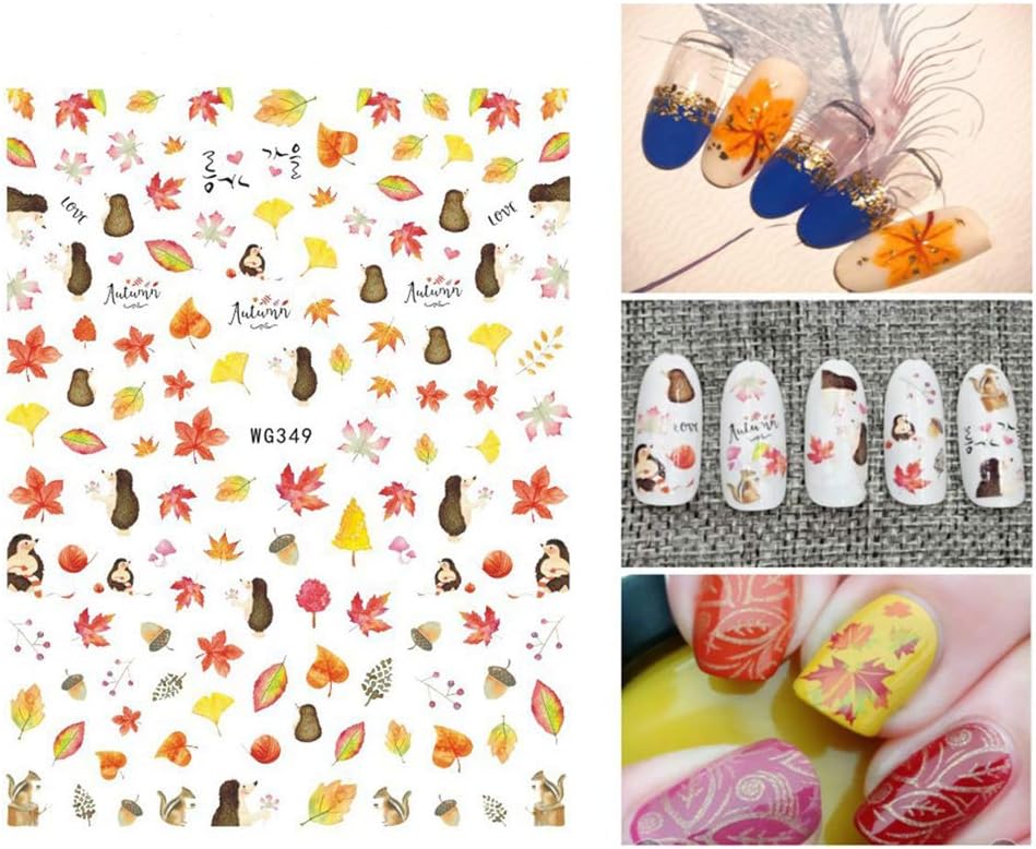 3D Thanksgiving Nail Art Stickers 6 Sheets Autumn Fall Nail Art Accessories Decals Self-Adhesive Maple Leaf Pumpkin Turkey Designs Sticker for Women Nail Arts DIY Nail Decorations Halloween Party