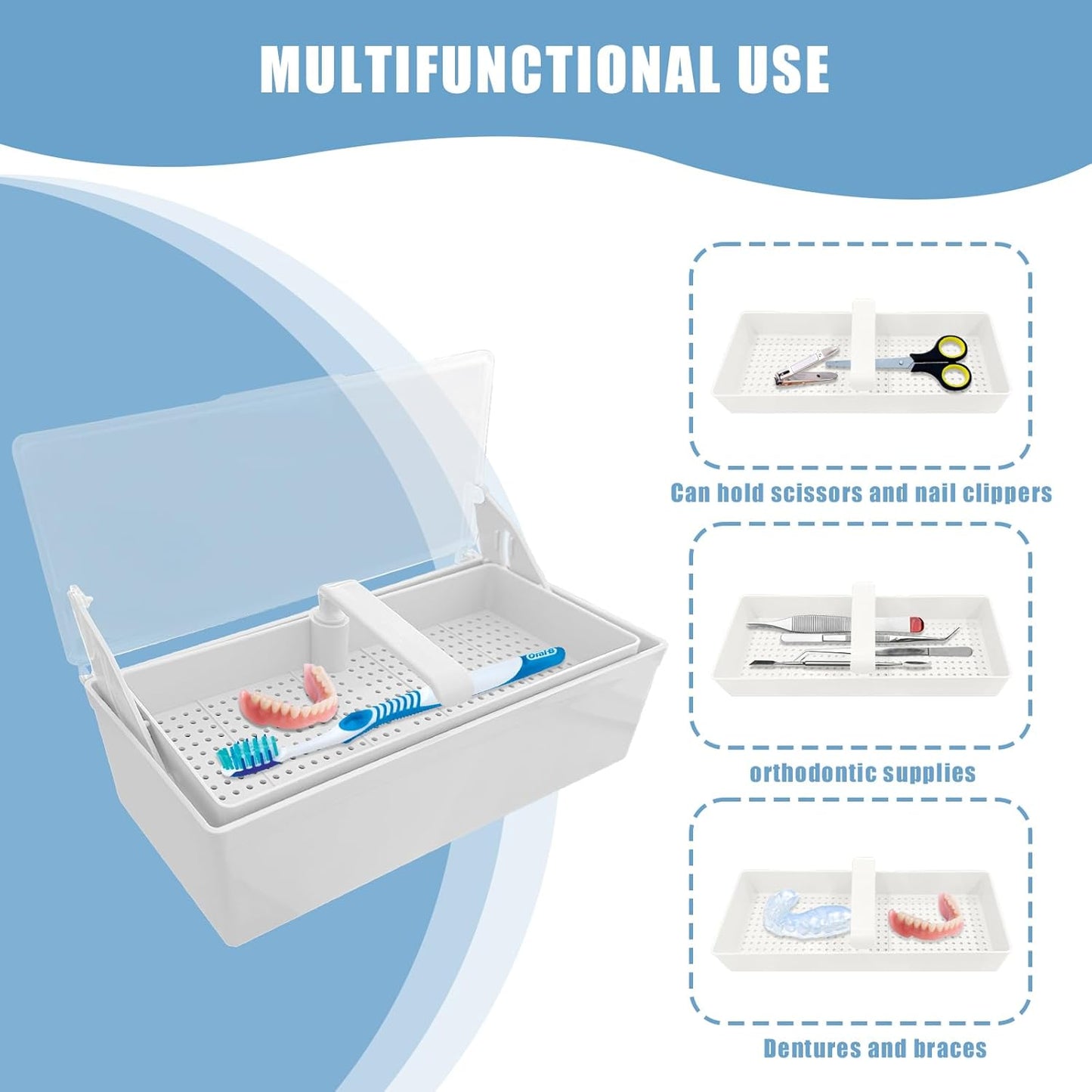 TTKBHHQ-Dental Instrument Sterilization Box, Cold Sterilization Tray Depository for Plastic Instruments for Dentistry, Dental Tools, Tattooing, and Nail Care. (white)
