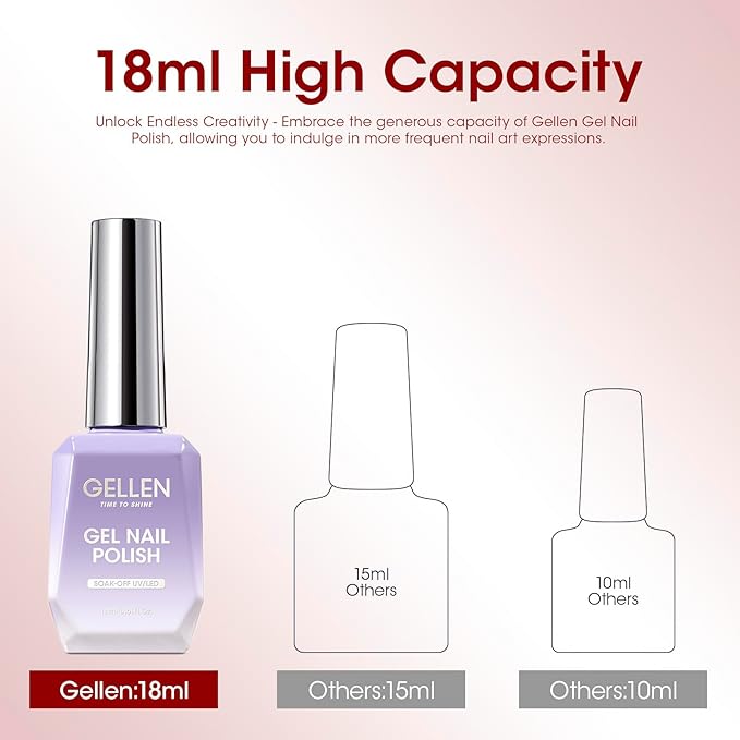 Gellen Red Glitter Gel Polish, 18ml Cherry Red Gel Nail Polish for Salon DIY, Soak off U V LED Cured Art Nail Polish, Color No.376