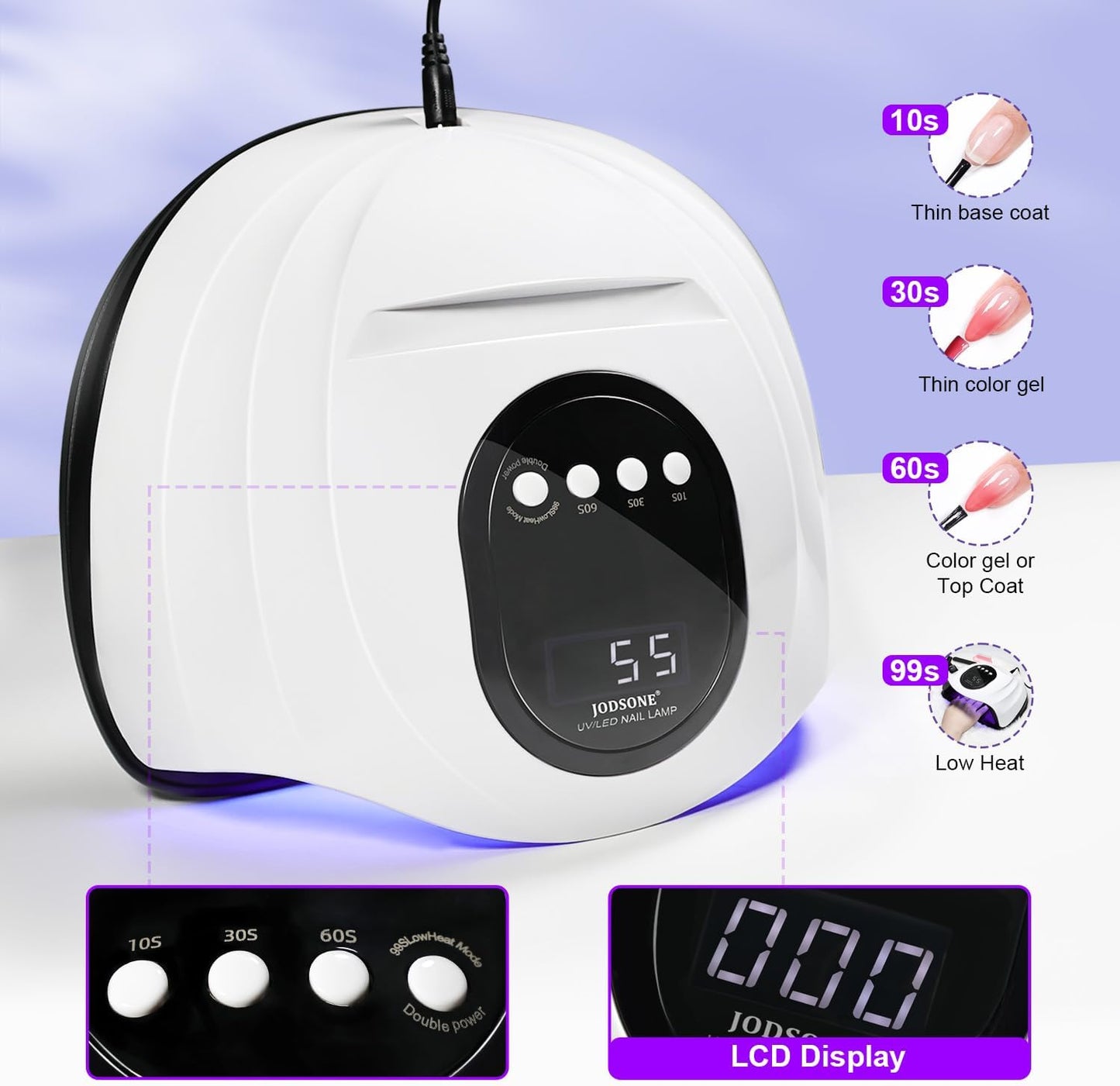 JODSONE Professional U V Nail Lamp with Phone Holder Automatic Sensor and 4 Timers Features 57 Bulbs Nail Lamp for Art Design