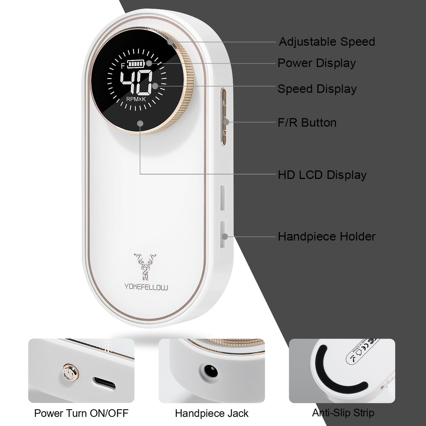 YOKE FELLOW Nail Drill Machine - 4000RPM Nail Drills for Acrylic Nails Professional with 12 Drill Bits for Electric Nail File Manicure Pedicure Home Use (White)