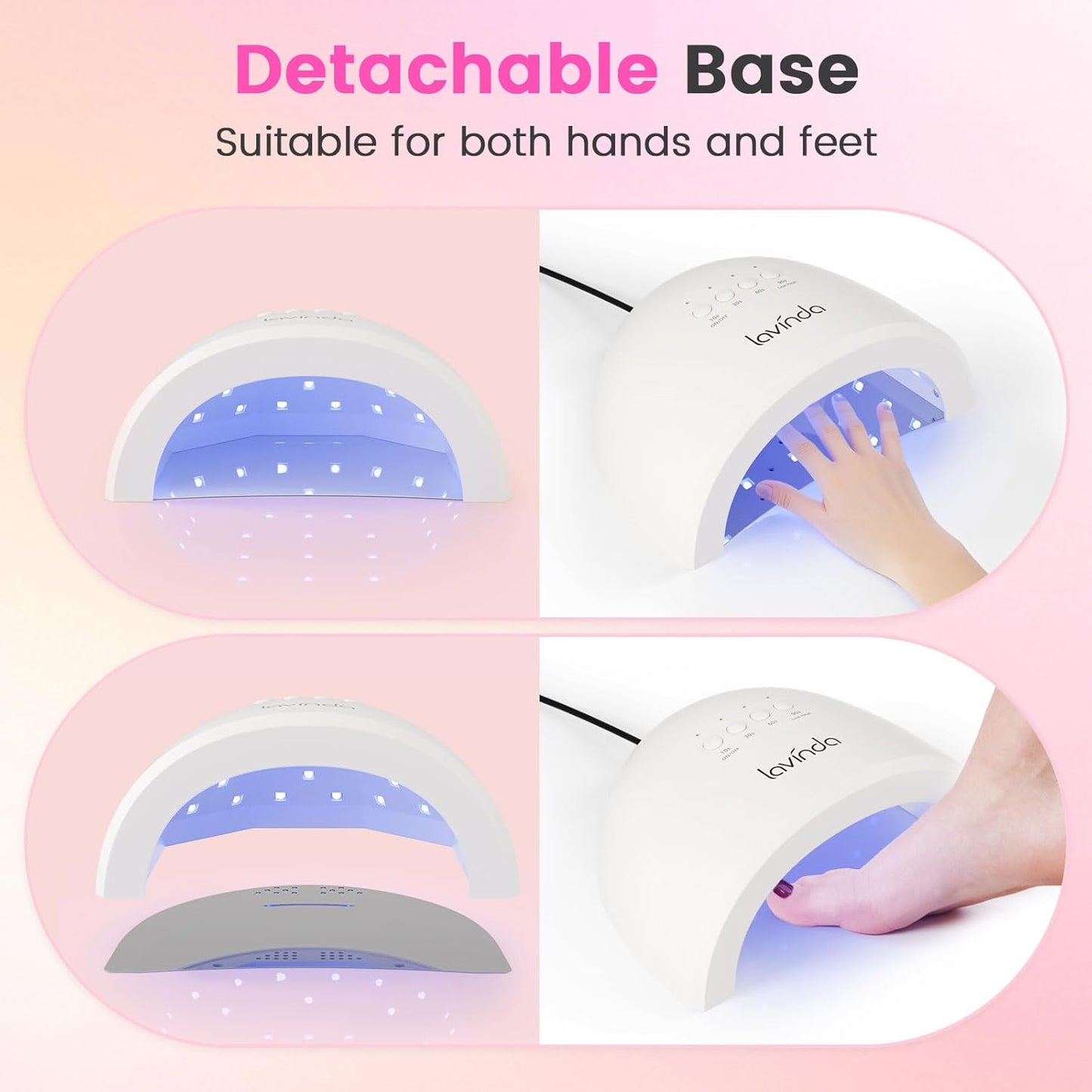 Lavinda UV LED Nail Lamp for Gel Polish, Glow Lite 48W UV Light for Nails Professional Nail Dryer Fast Curing Lamp with 4 Timers, Smart Sensor, Detachable Base for Hands & Feet Home Salon DIY Manicure