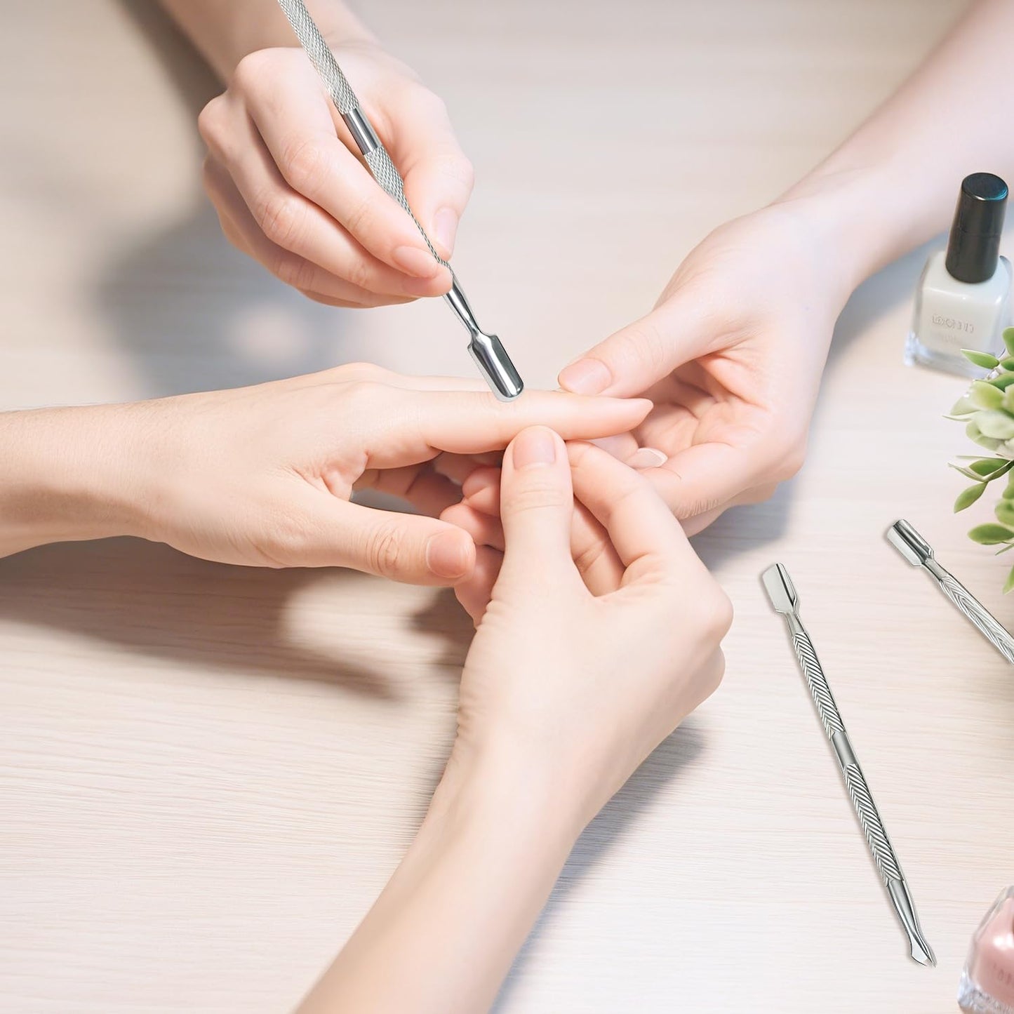 5Pcs Cuticle Pusher Remover and Cutter, Creatiee Double Ended Stainless Steel Cuticle Cleaner Nail Gel Polish Removal, Manicure Pedicure Nail Tools for Fingernails Toenails - Professional & Durable