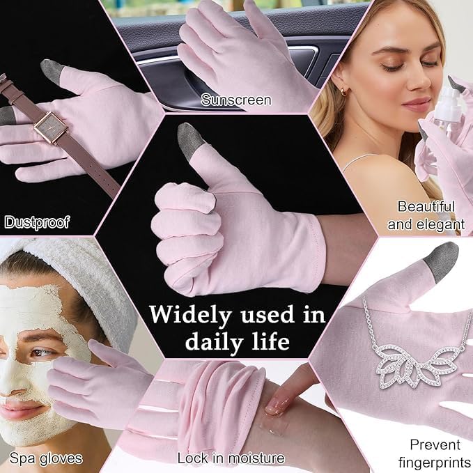 HandLove Premium 100% Cotton Gloves | Moisturizing Gloves for Dry Hands & Eczema | Overnight Sleeping Gloves, Eczema Gloves | Touchscreen | Touch Purple, 12 Pairs