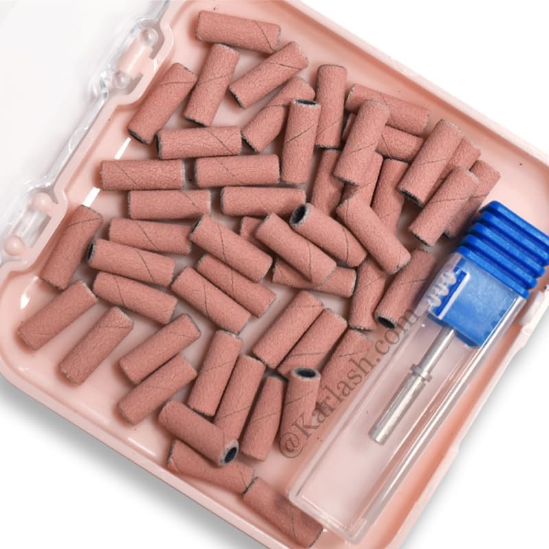 Karlash Professional Nail Mini Sanding Bands Pink Grit File + Mini Mandrel Bit (Fine Grit)