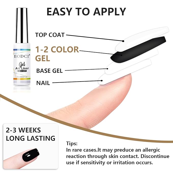 10ML Gel Nail Polish Liner Set - Black White Colors Polish Gel Paint for Swirl Nails Built Thin Nail Art Brush in Pens UV Soak off Gifts for Women