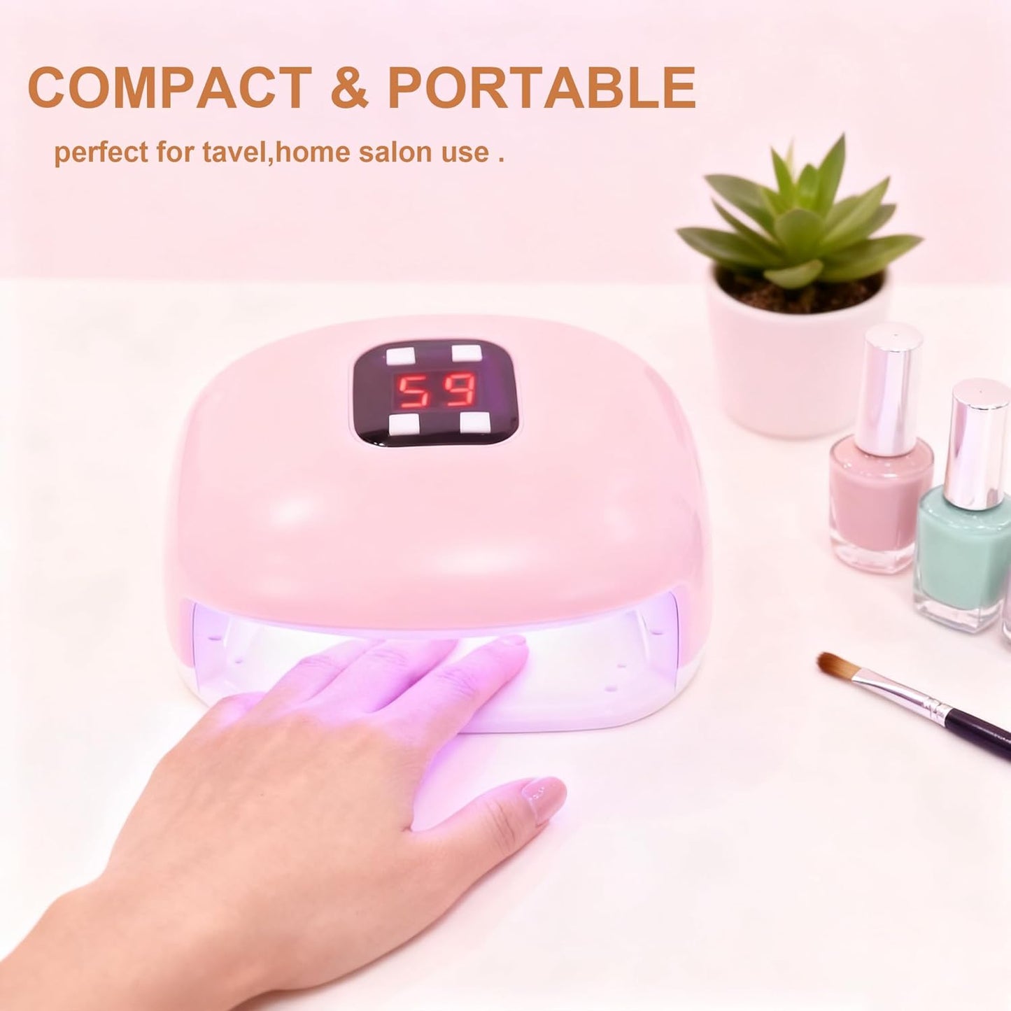 60W Mini UV LED Nail Lamp, 20 Beads Fast Curing Gel Polish Dryer with 4 Timers (30s/60s/90s/Constant On) & USB Port, Compact Professional Manicure Tool for Home Salon Travel