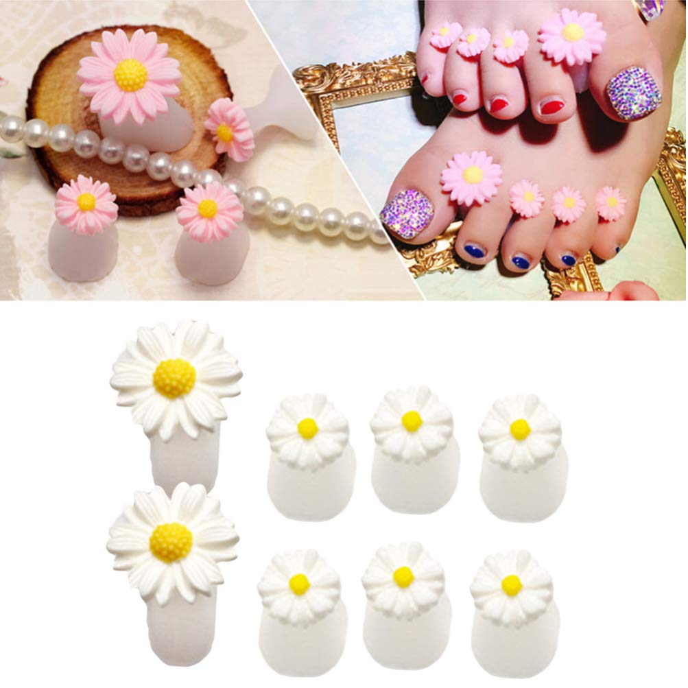 Uonlytech 8Pcs Silicone Toe Separators, Daisy Flower Toe Separators Gel Foot Toe Spacers Separators Bunion Corrector for Pedicures Nail Polish Salon, White