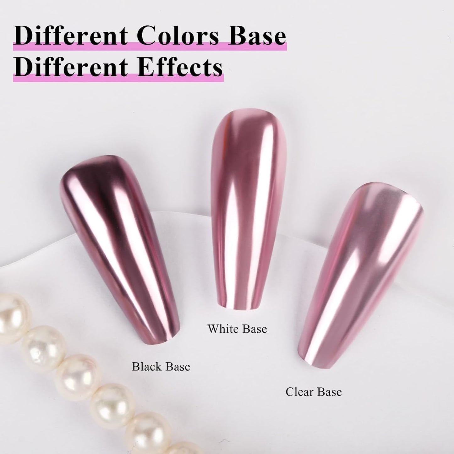 Imtiti Rose Gold Chrome Nail Powder Kit,1g Pink Meatllic Mirror Effect Powder with 10ml White Color Gel Polish Metal Nail UV DIY Kit