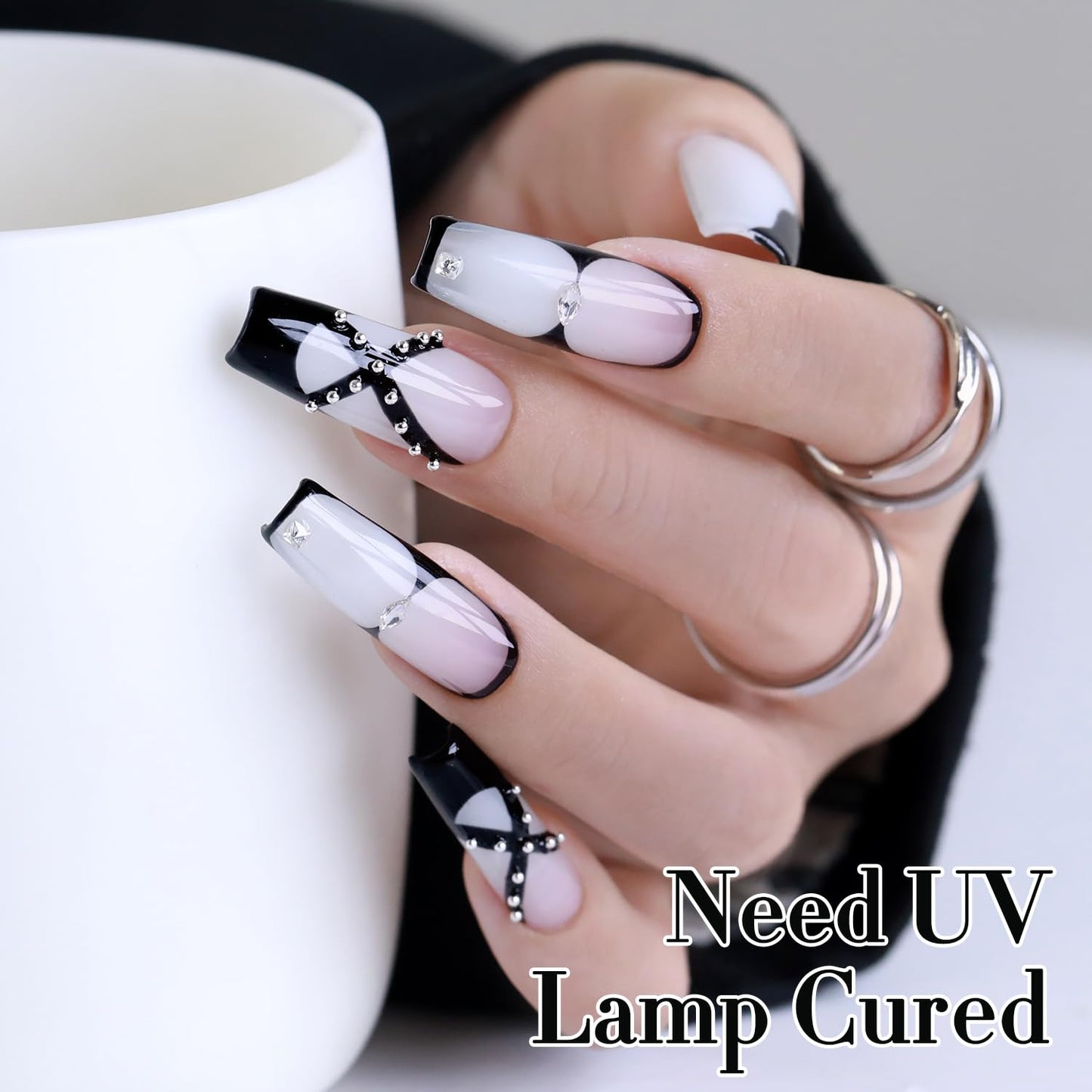 Double Rhythm 2 Pcs 15ml UV Gel Polish Set Pure White And Black Color Gel Nail Polish Kit Nail Art Salon DIY (Black and Milky White-A1015+A1075)
