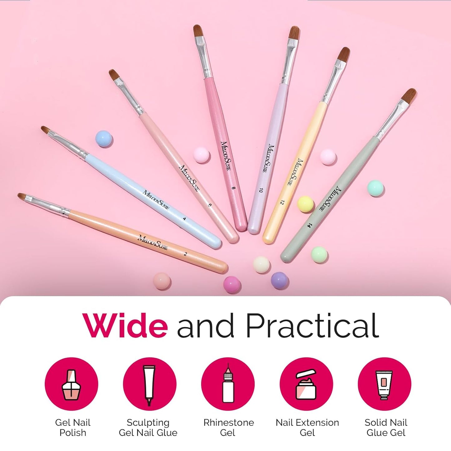 MelodySusie 7Pcs Gel Nail Brush Nail Art Brushes Nail Art Tips Nail Brushes for Nail Art Nail Painting Brush Pen Set for Home and Salon Use