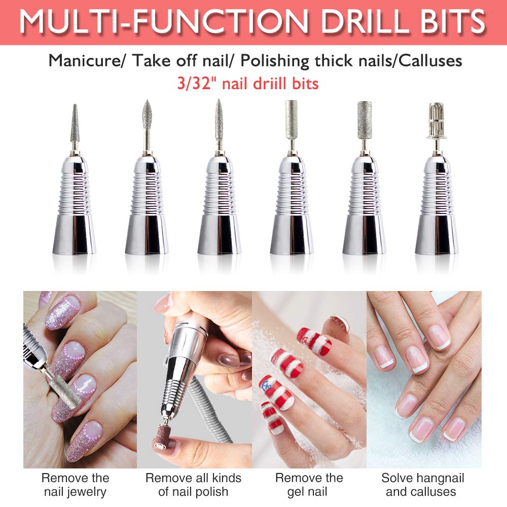 Nail Drill Machine, AZ GOGO 30000RPM Professional Rechargeable Portable Electric Efile Nail Drill for Acrylic Gel Nails, Manicure/Pedicure, Polishing, Cuticle - Salon or Home Use(White)
