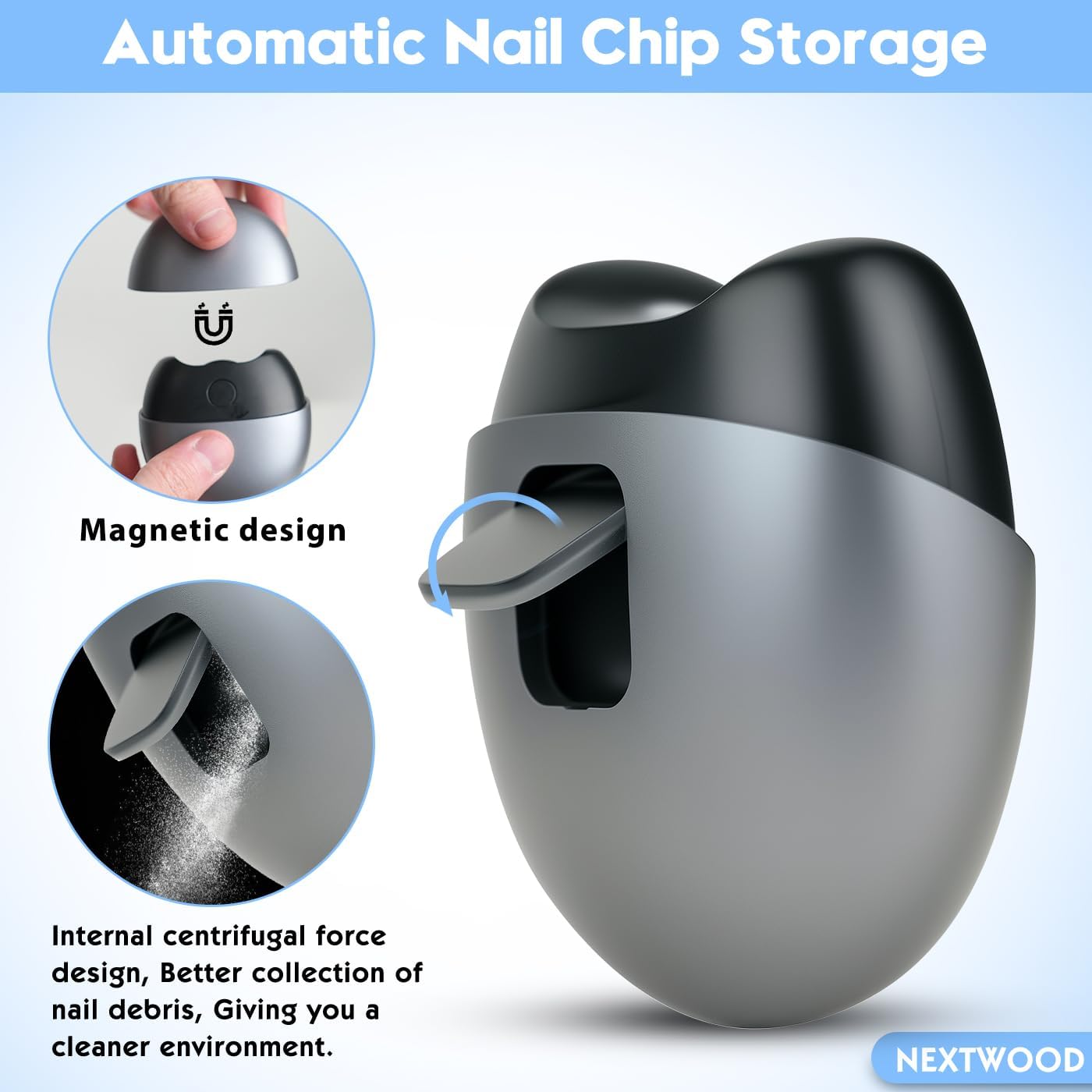 Electric Nail Clipper with USB Charging, Nail Chip Storage Electric Nail Trimmer, 2 Speed Levels for Babies, Seniors and Adults (Frosted Black)