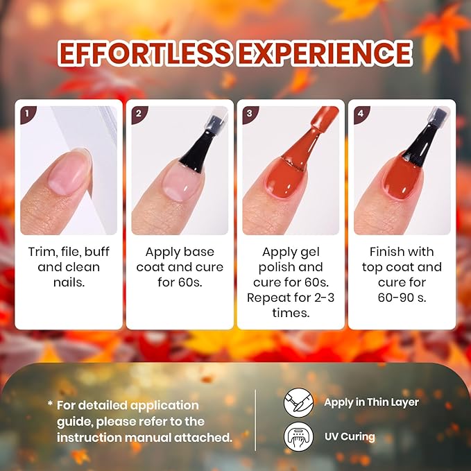 beetles Winter Gel Polish Set - Waltz of Leaves Collection, Brown Orange Red Purple Blue Colors Gel Polish Set With 4pcs Base and Glossy Matte Glitter Top Coat Soak Off UV Led Nails Gift for Women