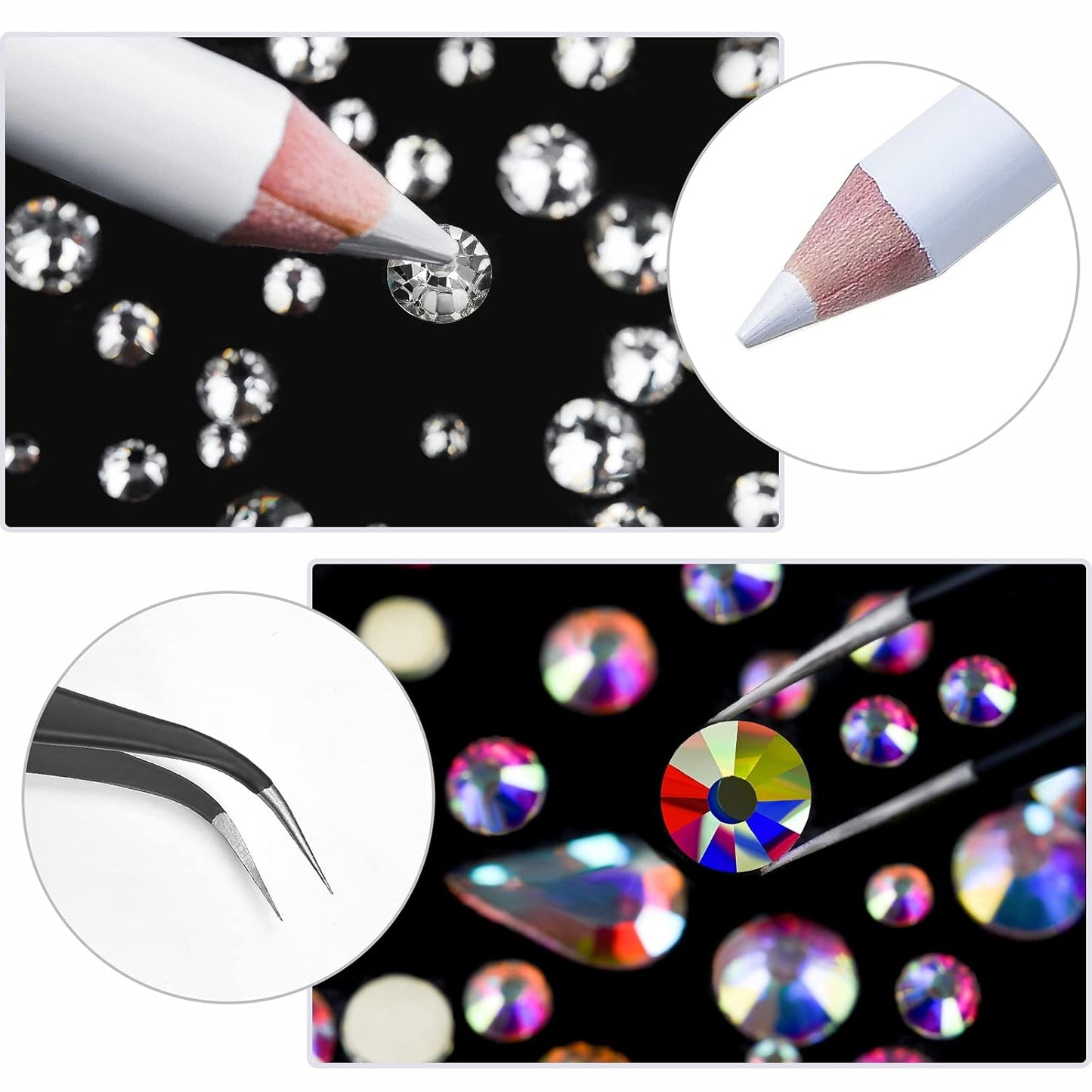 Nail Art Rhinestones HUETFAT 2400 Pcs Flatback Rhinestones Gems Stones Round Crystal Royal Blue 6 Sizes (1.9-4.5 mm) with Storage Organizer Box Wax Pencil Tweezers for Nail Art craft(Sapphire)