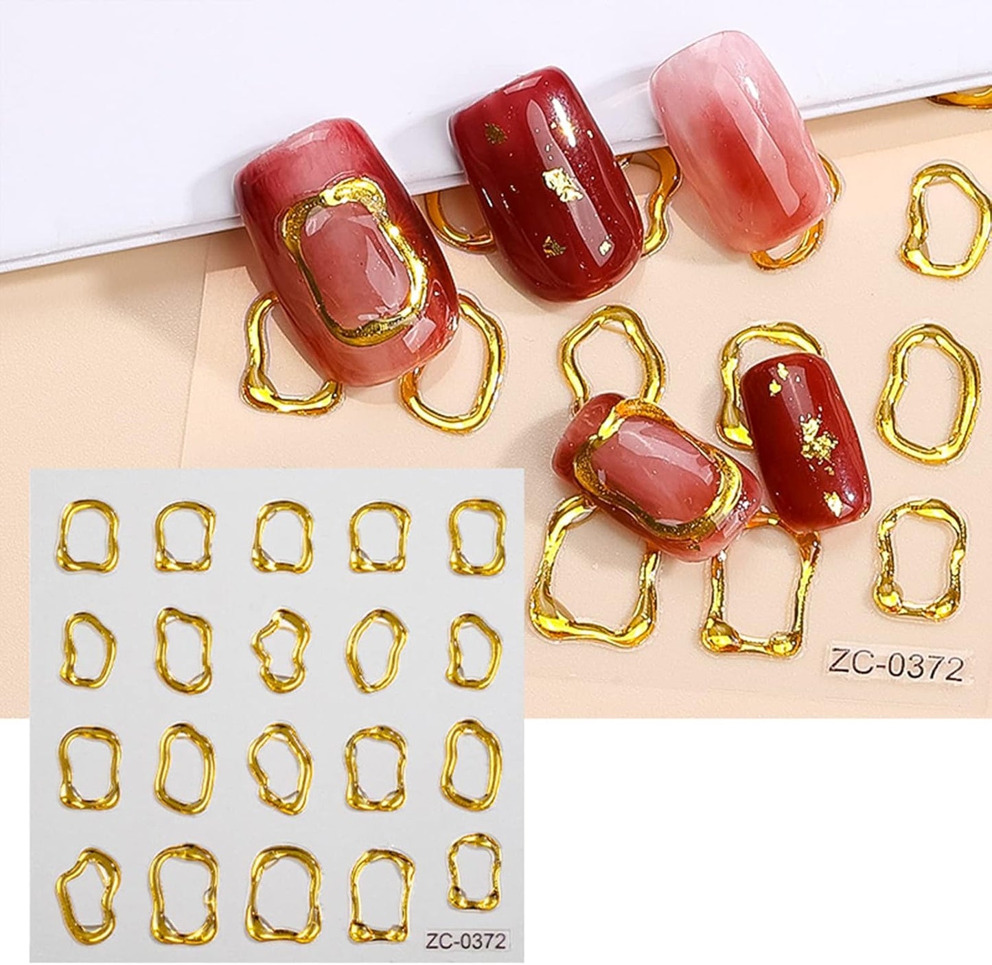 5D Gold Embossed Nail Art Stickers Crystal Soft Glue Irregular Geometric Frames Nail Stickers Sliver Hollow Designs Nail Decals Supplies Self Adhesive Stickers DIY Acrylic Nail Accessories