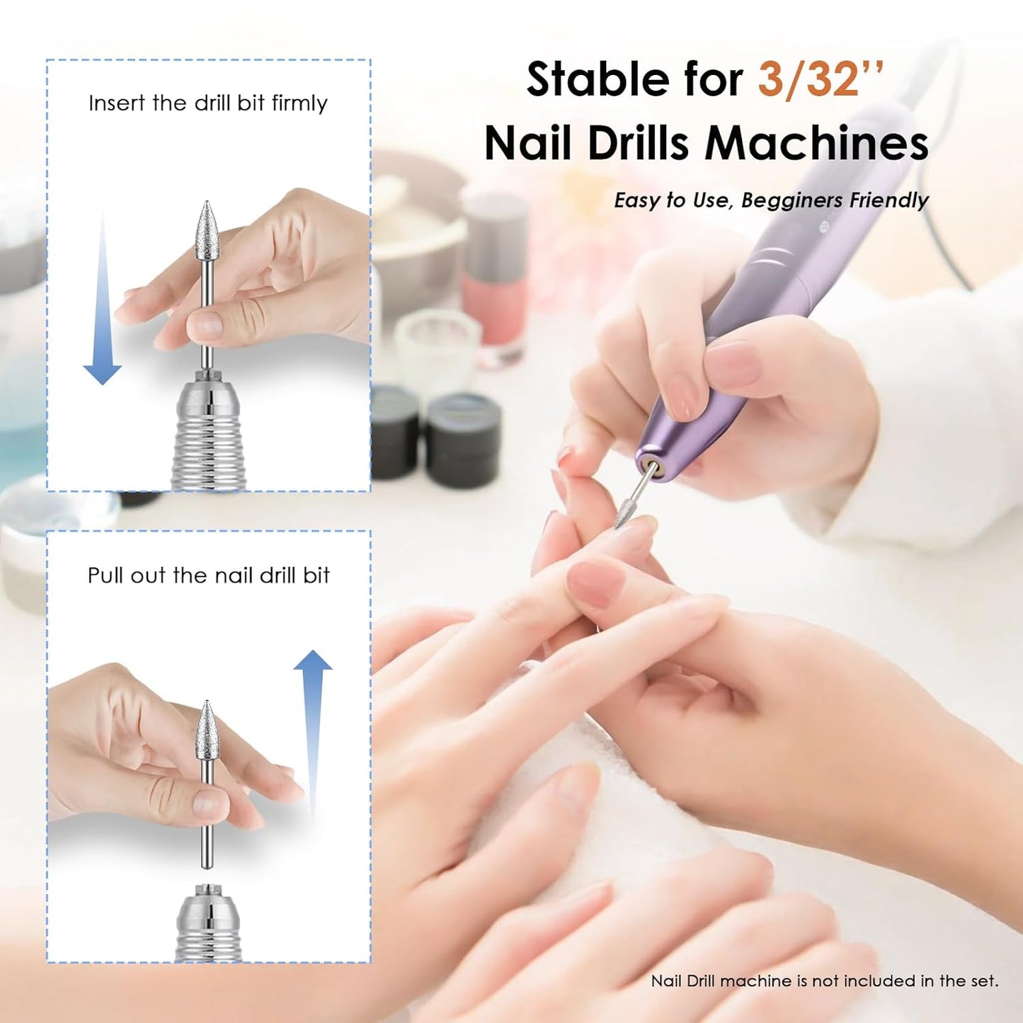 Depvko 22pcs Nail Drill Bits Set, Professional 3/32'' Ceramic Safety Drill Bits Nail Tech, Cuticle Remover Drill Bit for Acrylic Gel Efile Nail Drill, Nail Manicure Pedicure Set, Salon Home