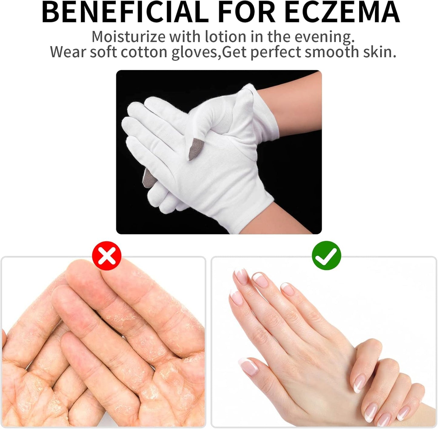 4 Pairs Touch Screen Moisturizing Gloves White Cotton Moisturizing Gloves Overnight Bedtime Heal Eczema Sleeping Lotion Hand Spa Treatment Gloves Repair Rough Cracked Dry Chapped Hands Skin(White)