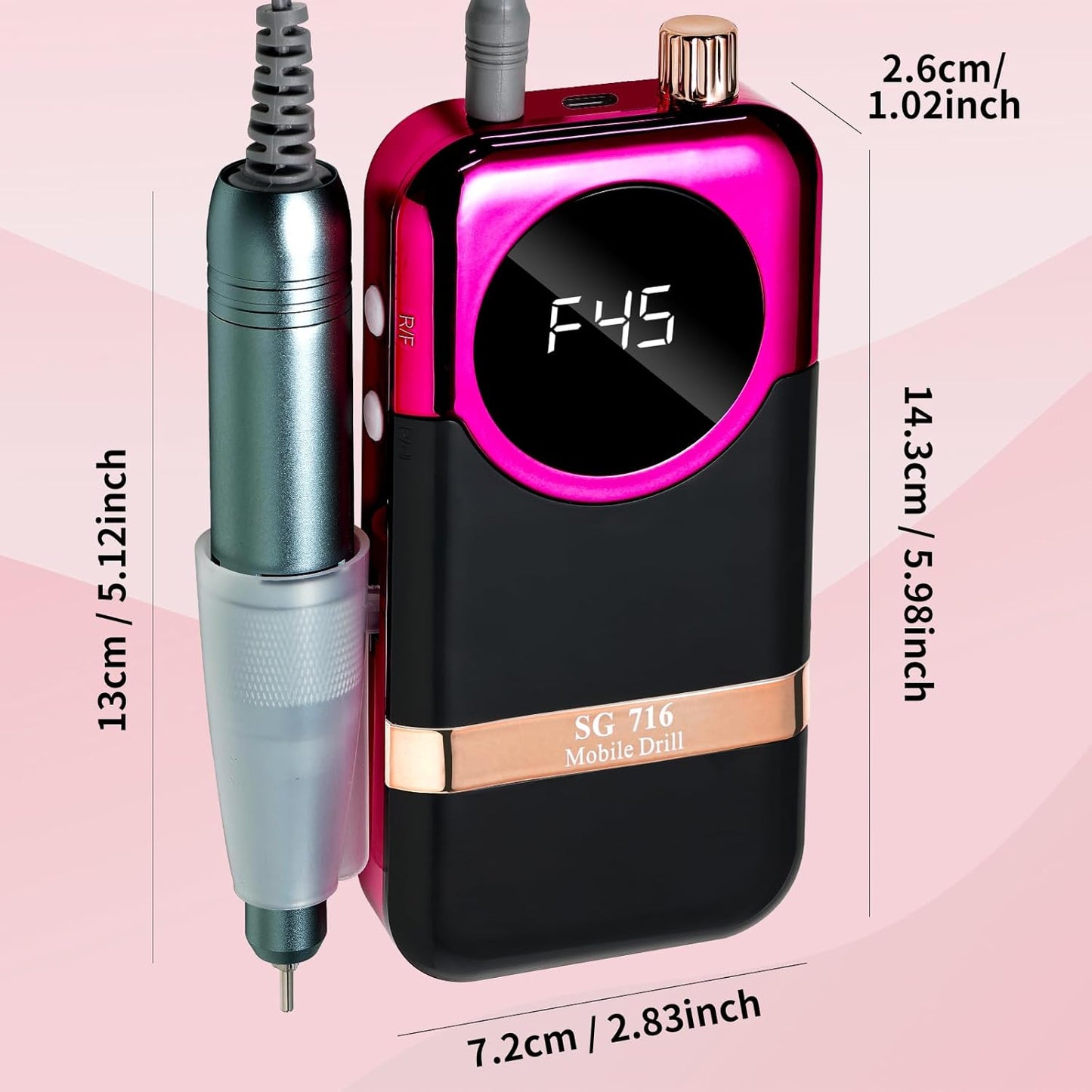 LIMEGIRL Professional Electric Nail Drill Kit 45000RPM Portable Cordless Toenail Cordless Toenail Machine with 14 Drill Bits and Base for Women(Rose Red)