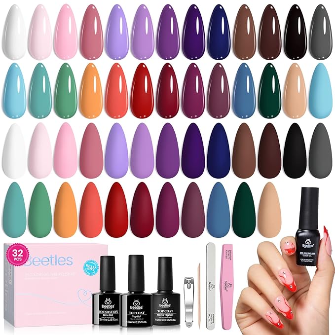 beetles Gel Polish Urban Rhythm - Fall Winter Gel Nail Polish Set Burgundy Red Nude Brown Purple 25 Colors with 3Pcs Base Top Coat Nail Art DIY Salon Manicure UV LED Soak Of Gifts for Women Girls