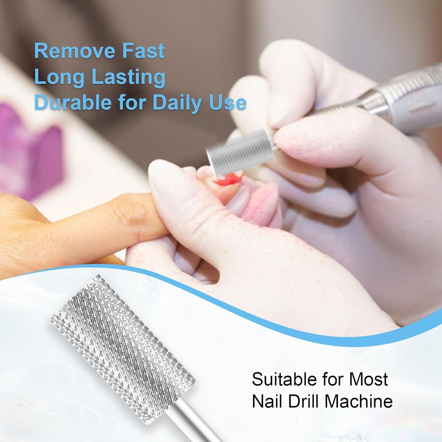 3/32" Large Barrel Bit Tungsten Carbide Nail Drill Bit Safety Bit for Gel & Acrylic Removal, 2- Way Rotating Efile Tip, Salon Electric File Accessory (M Girt, Silver)
