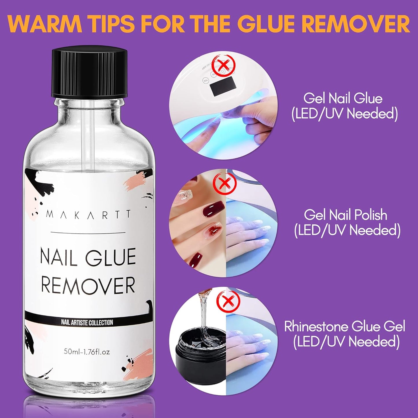 Makartt Nail Glue Remover: for Acrylics Press Ons - 50ML Debonder Without Acetone, Can't Remove Gel Polish