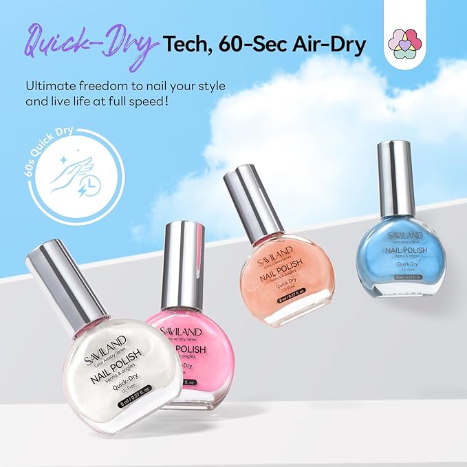 SAVILAND Color Artistry Nail Polish Set: Quick Dry Mermaid Nail Polish 6-Color Pearl Pink Blue White Nail Lacquer Polish Kit 12-Free with Castor Oil Sheer Color Nail Art DIY Manicure Aurora Nail