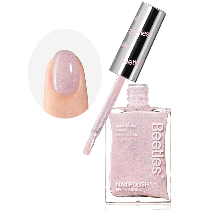 Beetles Nail Strengthener Polish - Dreamy Pink Haze Color Nail Polish Fast Drying for Nail Growth and Strengthener Dreamy Pink Haze Holographic Nail Art 15ml