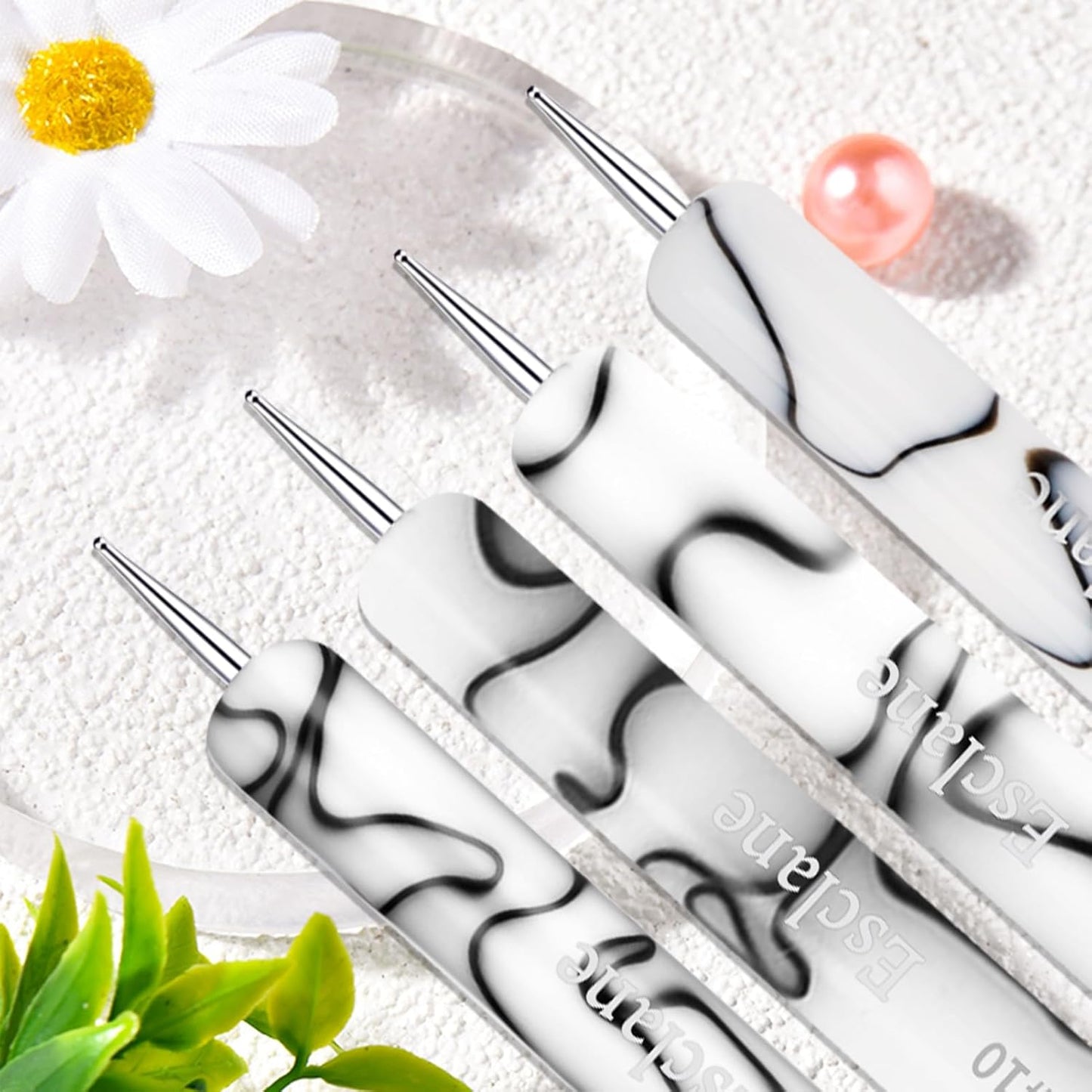 French Manicure Brush, Esclane 2 Way French Nail Brush with Dotting Tool for Manicure Cuticle Clean Up Nail Art Design, French Tip Brush (White, #10)