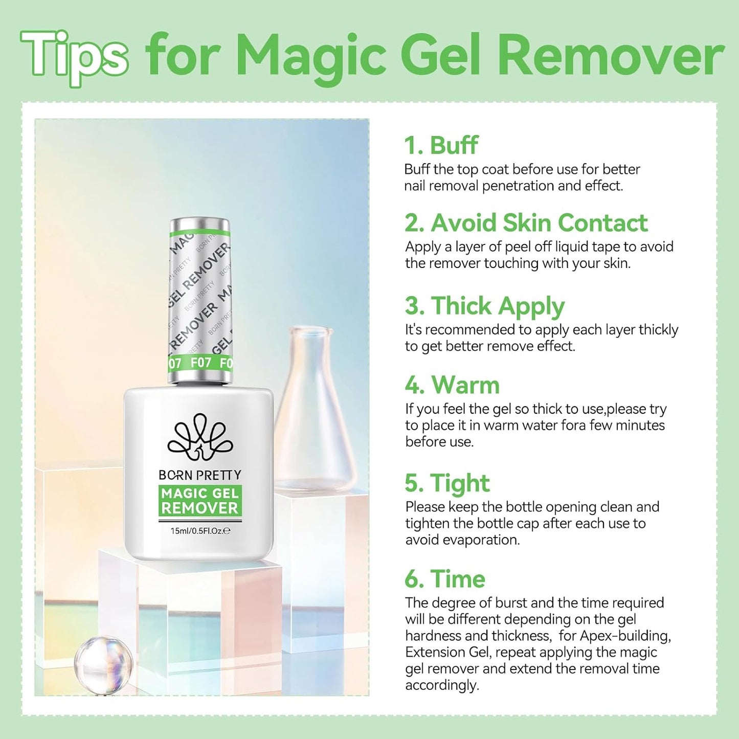 BORN PRETTY Gel Nail Polish Remover, Gel Polish Remover for Nails with Cuticle Pusher and Nail File, 2-5 Minutes Easily & Quickly Remove Gel, No Need Soak Or Wrap