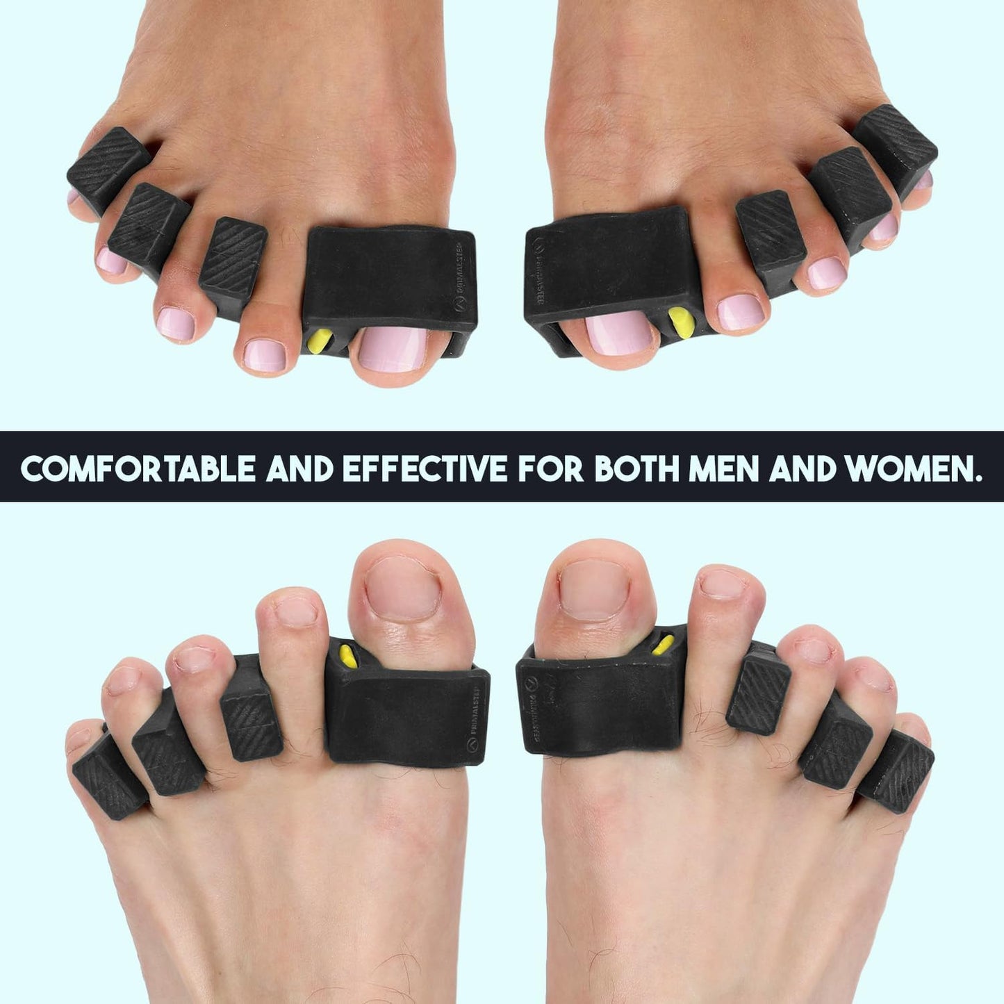 APEX Adjustable Toe Separators, Spreaders, Spacers, Straightener to Correct Toes for Men and Women, Bunion Corrector, Plantar Fasciitis, 50% Thicker, 2 Pairs, S/M and Large, Black