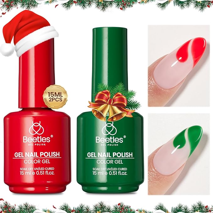 Beetles Gel Polish Christmas Gel Nail Polish Set Red Green Classic Colors Soak off UV Led Lamp Needed Manicure Salon DIY Home Gifts for Women Girls Prelude of Celebration