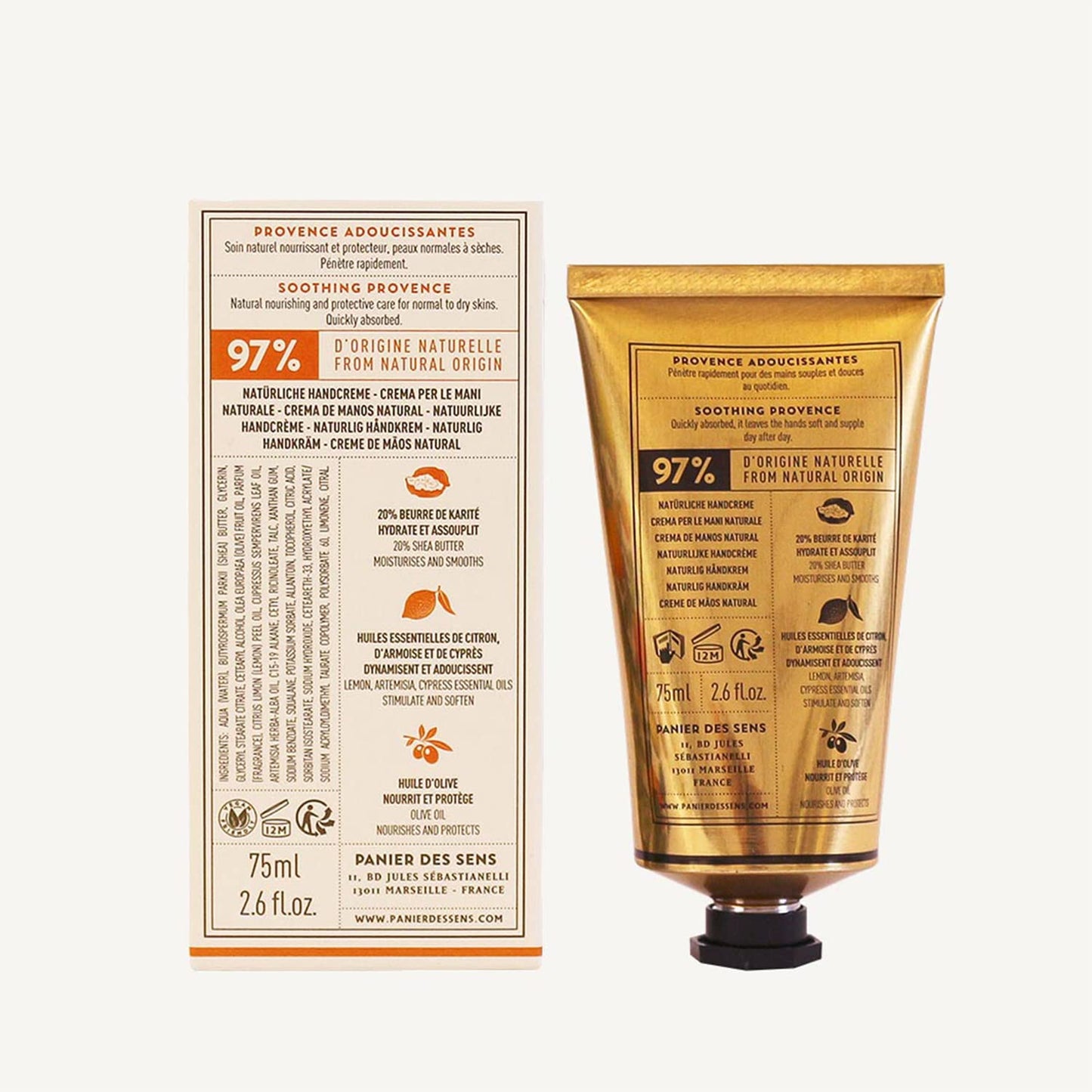 Panier des Sens Provence Hand Cream - Nourishing Shea Butter Hand Cream for Dry Cracked Hands 97% Natural Ingredients - Dermatologically Tested Hand Lotion for Woman Made in France, 2.5 fl oz
