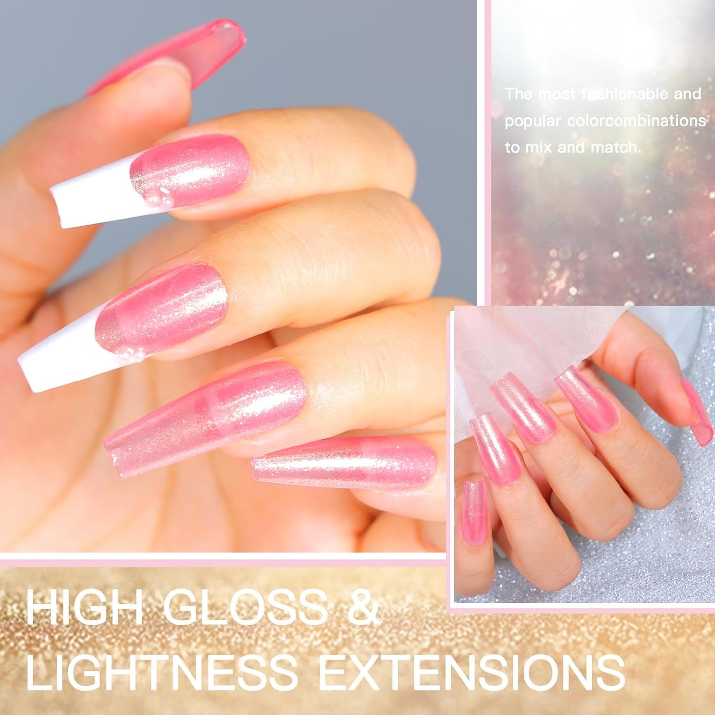COSMOO 12ML Pink Shimmer Quick Dry Nail Polish, Pearl Pink Nail Lacquer for Nail Art Varnish