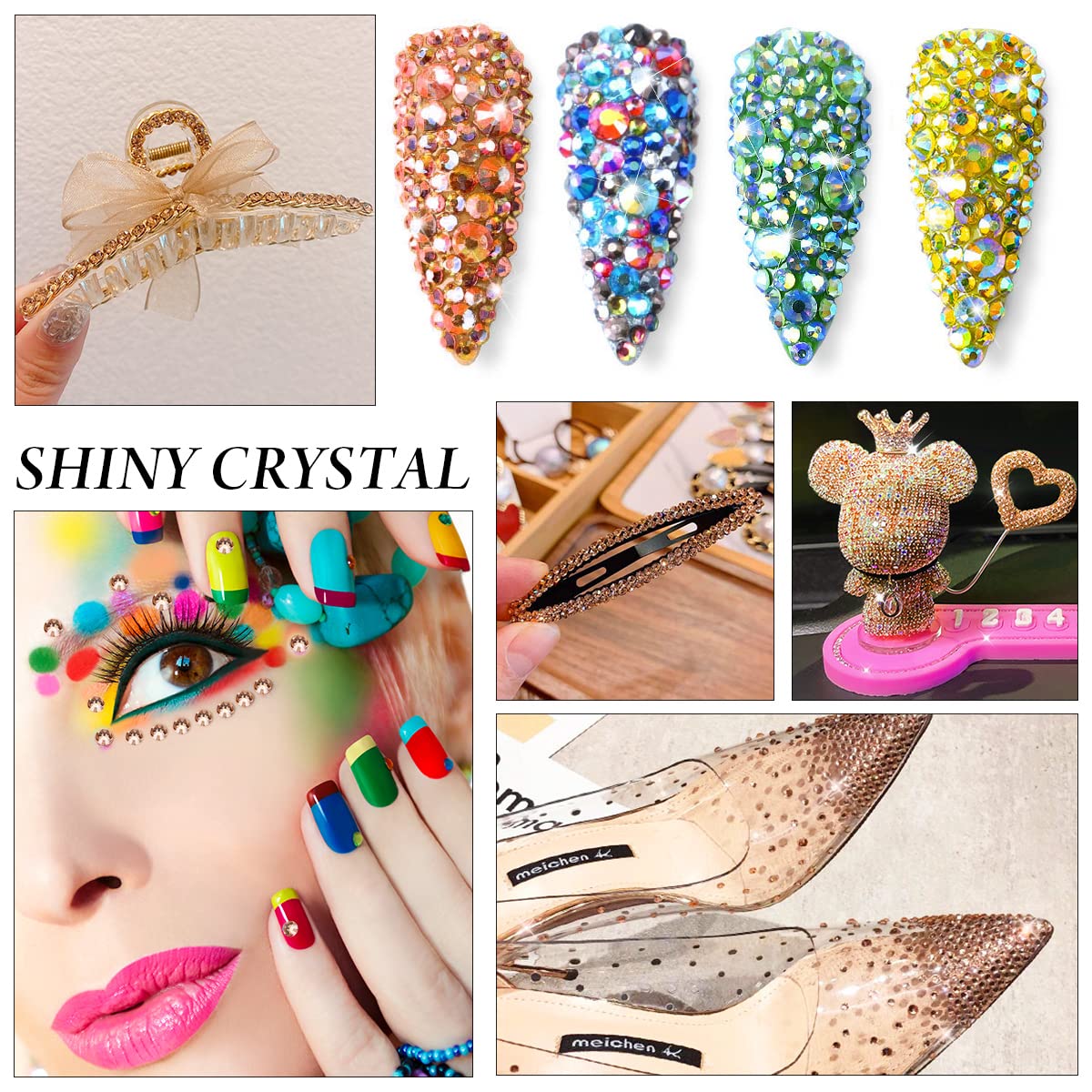 Rhinestones Flatback Rhinestones for Crafts Glass Nail Rhinestones Nail Gems Crystals Non Hotfix Rhinestones for Makeup Bags Shoes Decoration DIY(SS20,1440pcs,Champagne)