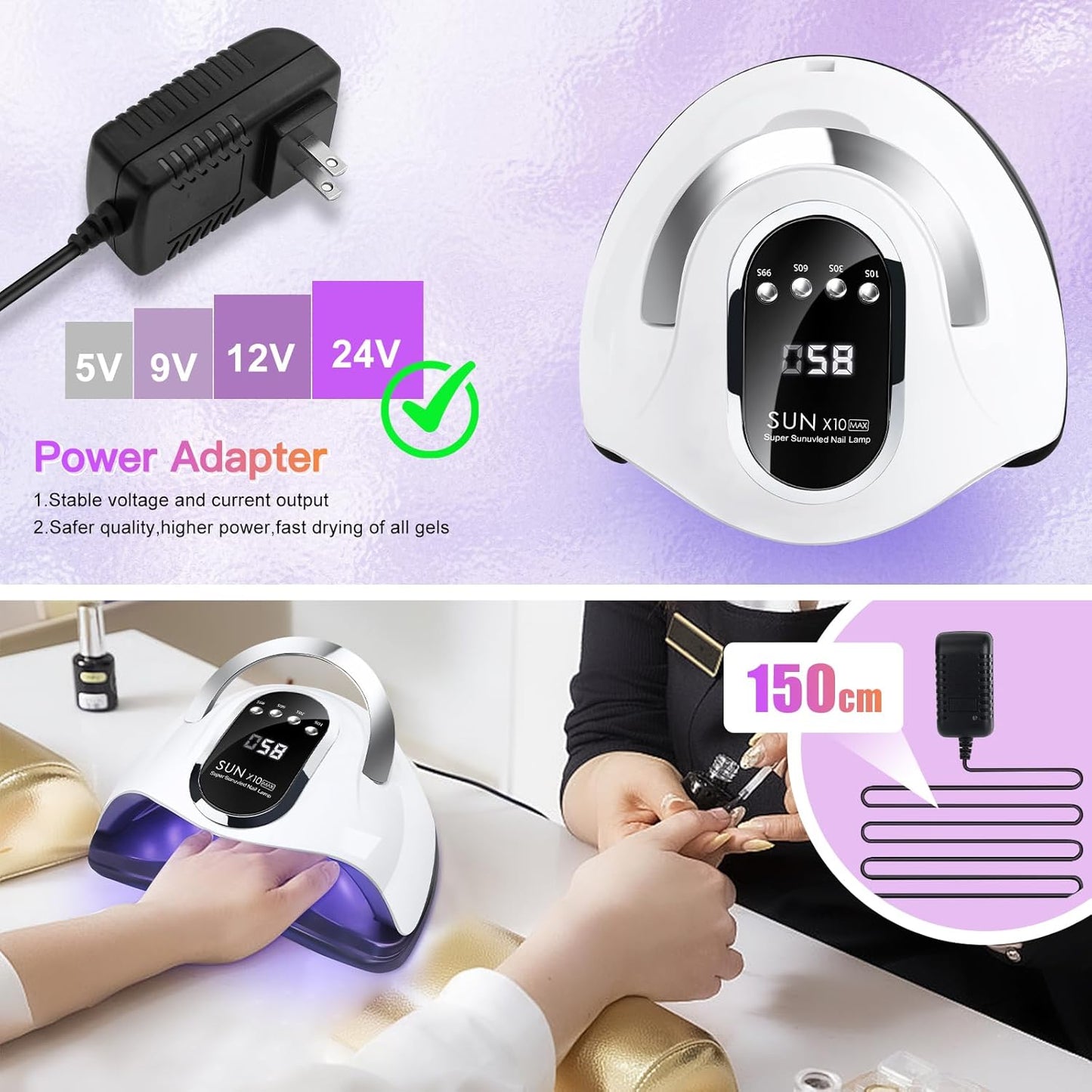 Wisdompark UV LED Nail Lamp 280W, UV Light for Gel Nails with 66Pcs Lamp Beads and Automatic Sensor/4 Timer Settings Professional Nail Dryer for Gel Polish Manicure Art Tools for Home Salon