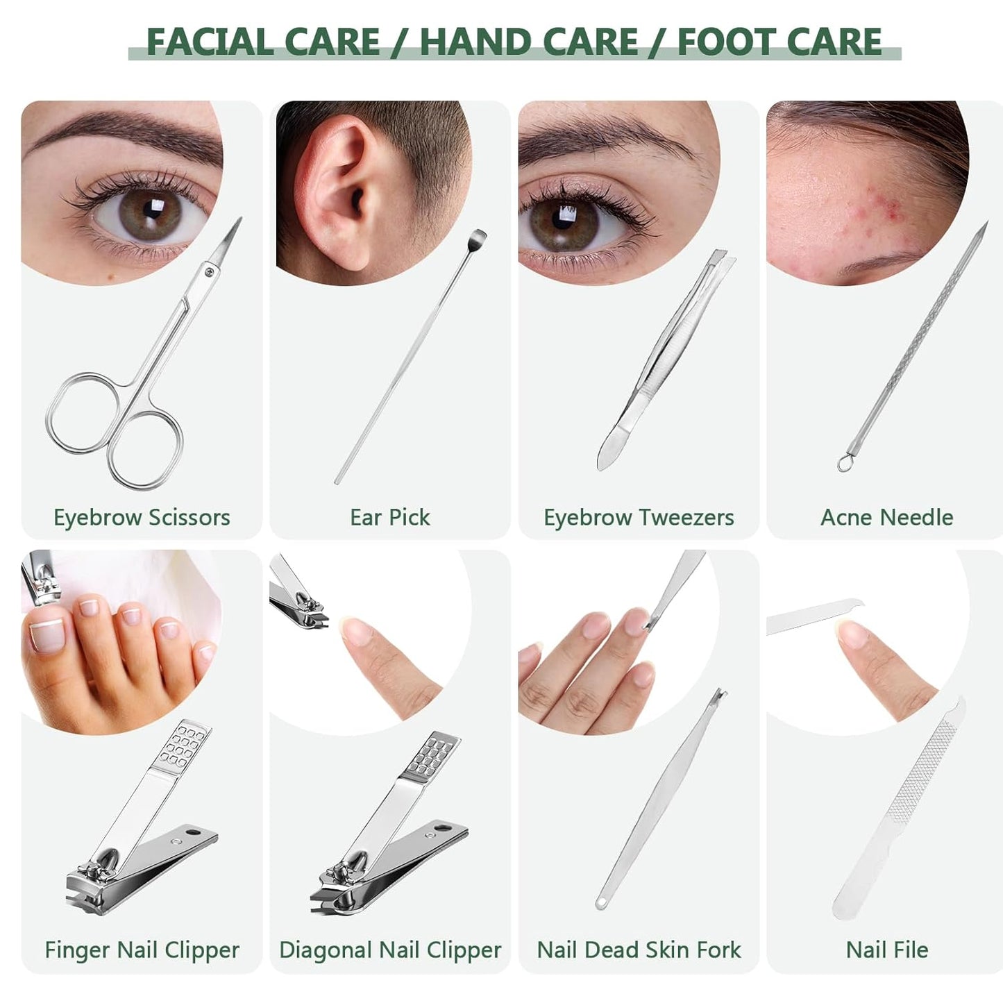 Therwen 24 Sets Manicure Set Nail Clippers 8 in 1 Stainless Steel Grooming Nail Kit Thank You Appreciation Gift Professional Pedicure Tool for Men Women Personal Care(Green)