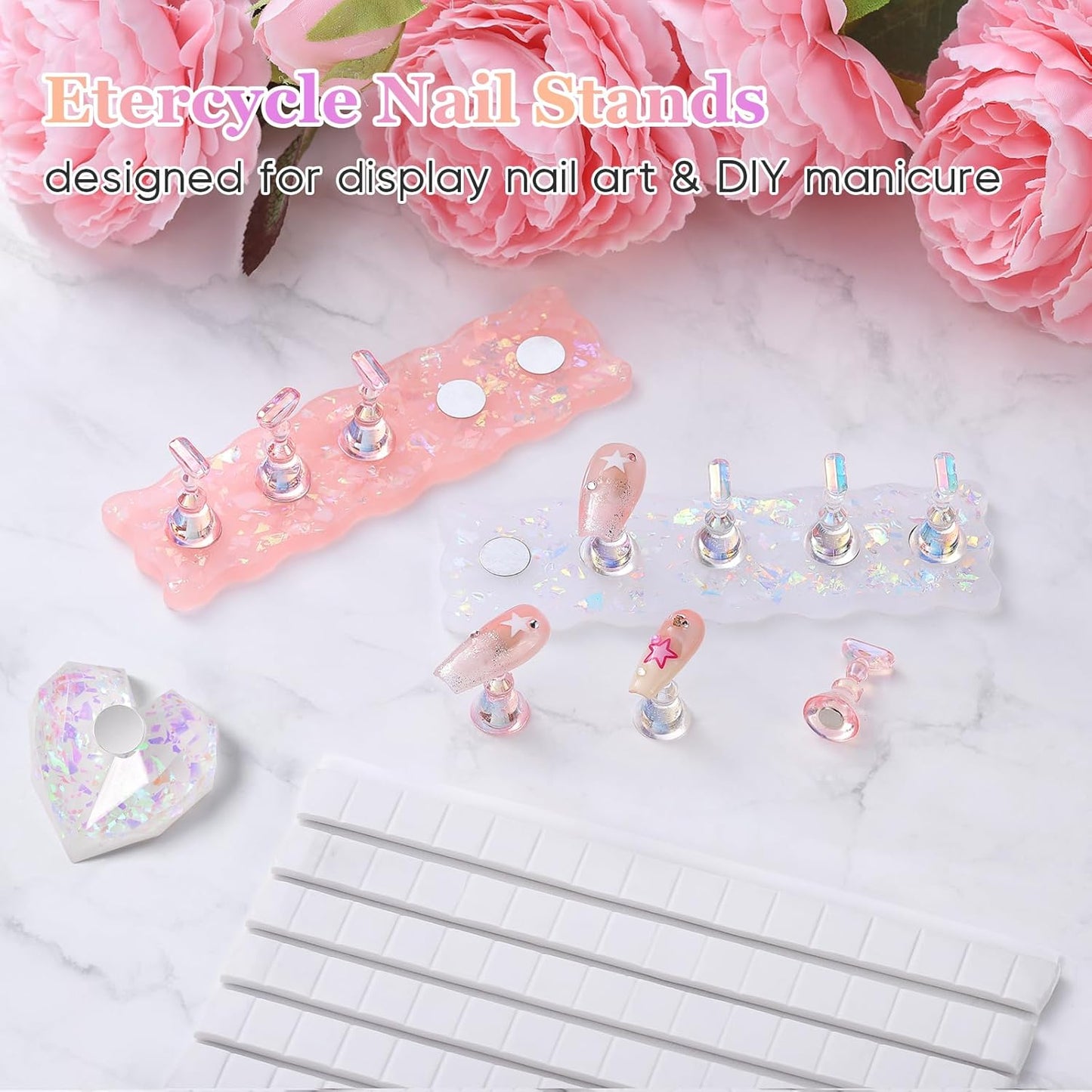 Etercycle Nail Stand, 2 Set Nail Holder For Painting Nails, Magnetic Press On Nail Kit Nail Tech Must Haves Practice Acrylic Nail Art Tools for Home DIY Salon Nails Display with 96 Pcs Sticky Putty