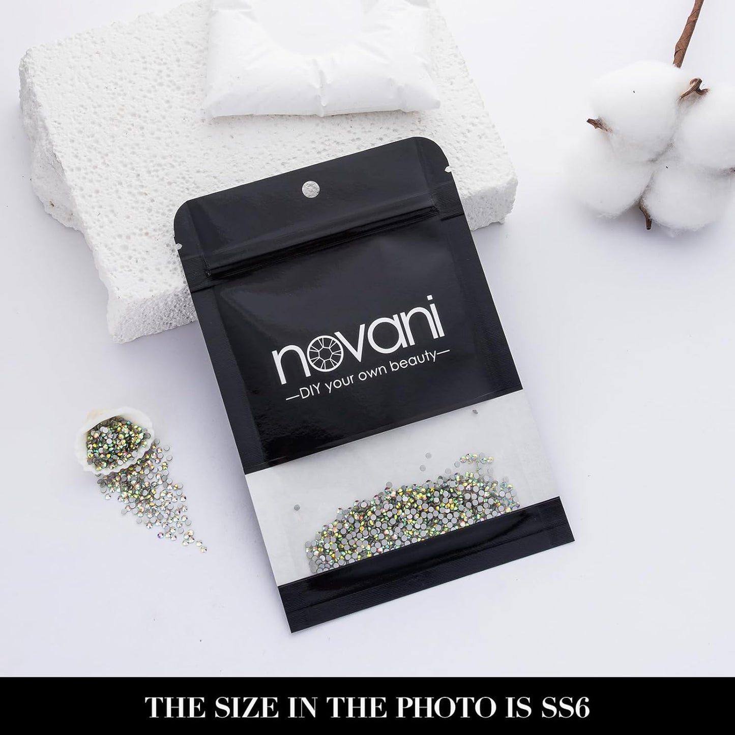 Novani 3000 Pieces Flatback Rhinestones Glass Round Gems AB Crystals for Nail Art DIY Crafts Clothes Shoes,SS6,1.9-2.0mm